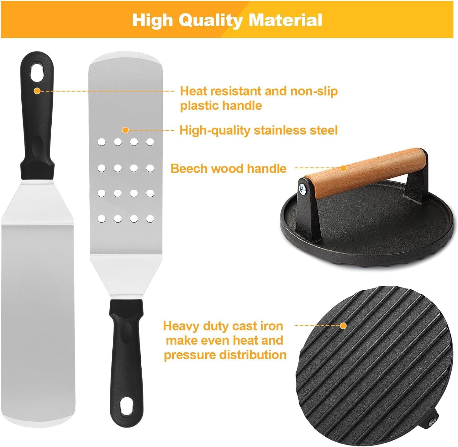 Beloadence 29-Piece Griddle Accessories Kit, Professional Stainless Steel Grill Tool Set with Basting Cover and Burger Press (Silver, 29-Piece) 7445o - Image 4