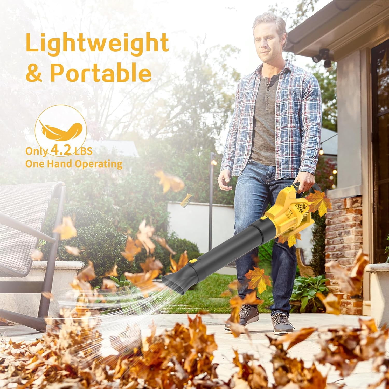 BN-LINK Cordless Leaf Blower, 20V Electric Power Sweeper with 6 Speed Settings (Yellow, 4 lb) qwo0d