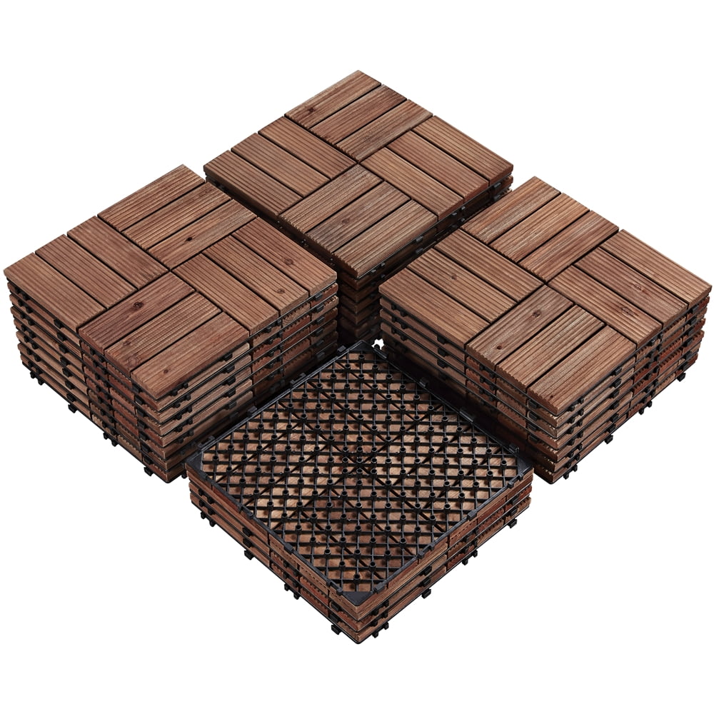Alden Design Interlocking Wood Flooring Tiles for Deck and Patio (Brown, 27 Pack, 12 in x 12 in) cvj6a