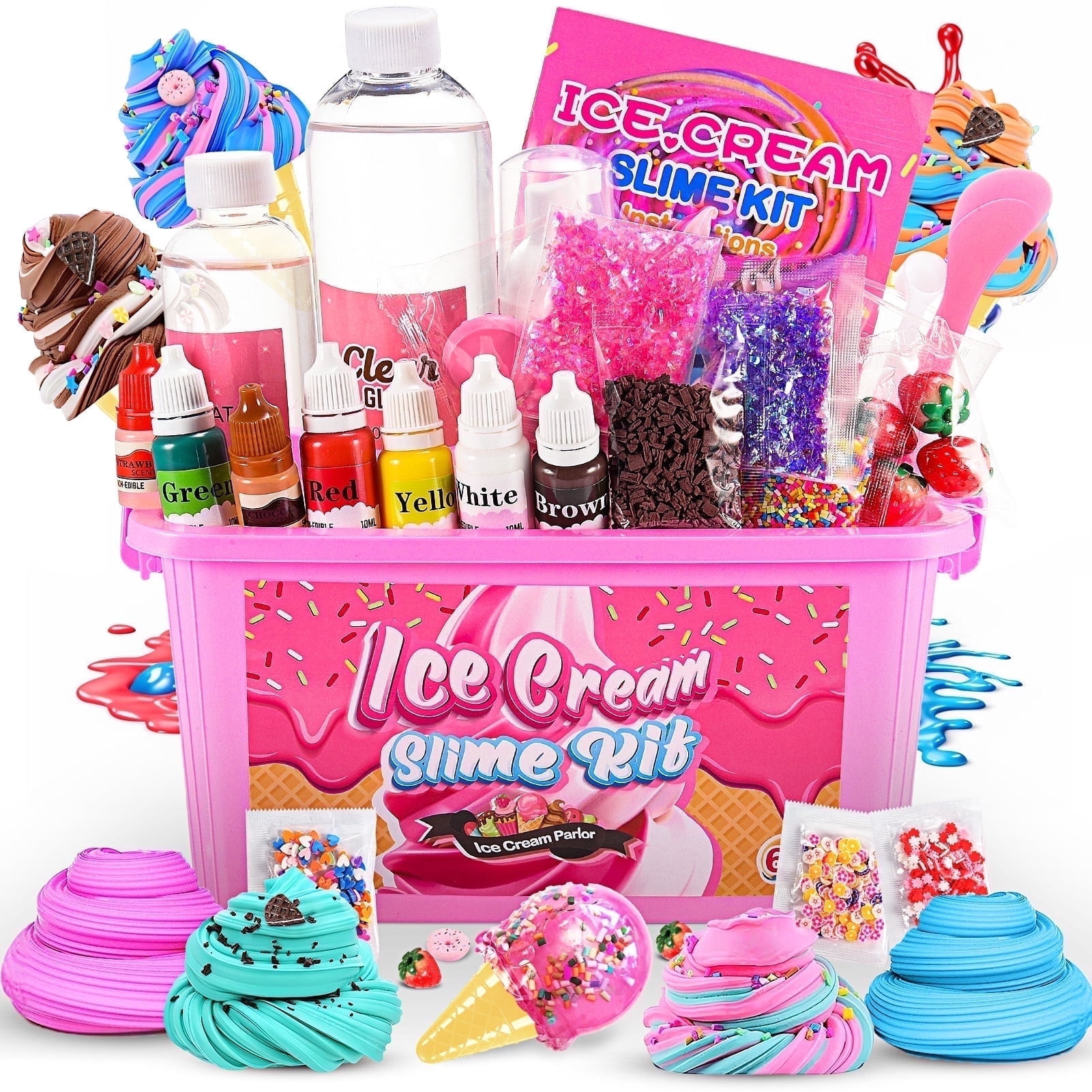 ATOPDREAM DIY Ice Cream Slime Making Kit for Kids Creative Craft Activity Set (Pink, 1 Pack) uj7w7