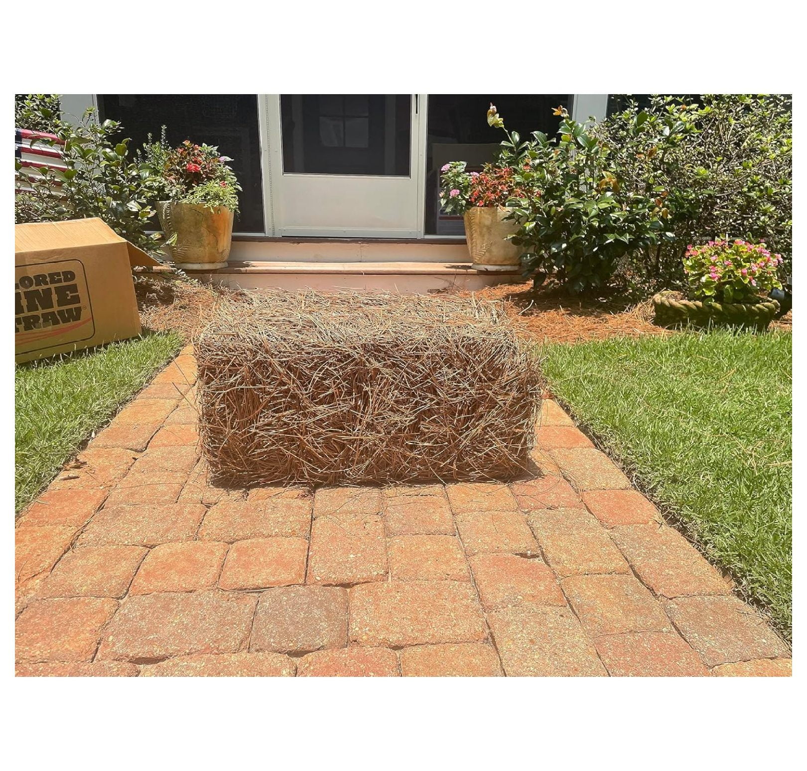 ZRuEzyX Premium Square Pine Straw Bale for Landscaping and Gardening (Natural, 65-70 Sq. Ft. Coverage) axdtr