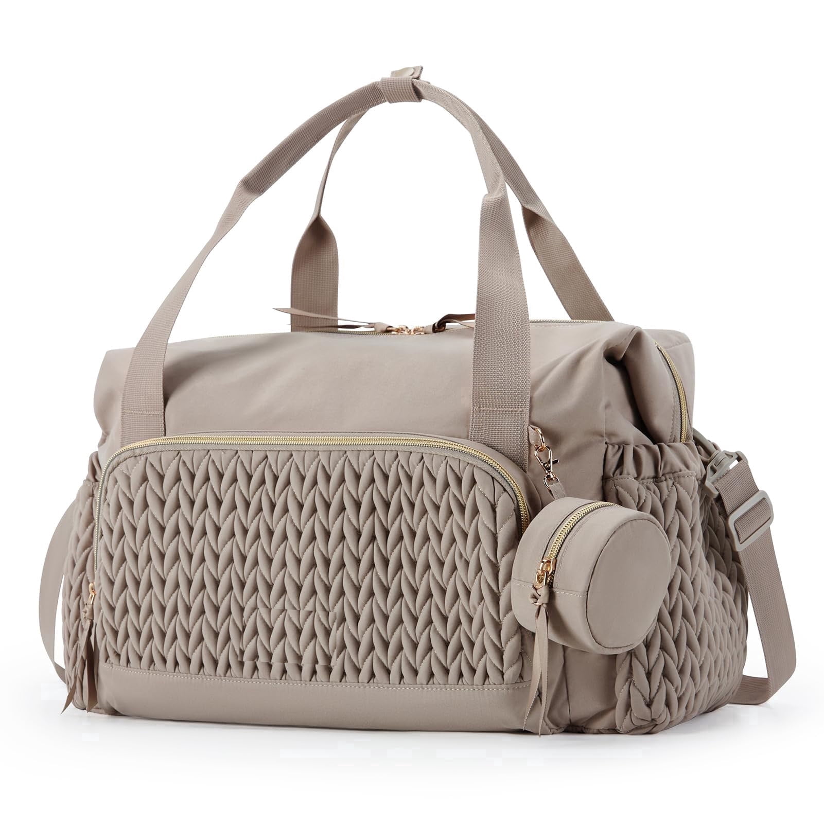 SPEKSEE Diaper Bag Tote, Large Capacity Travel Baby Bag with Changing Pad and Pacifier Case (Brown, 17.7 in x 9.1 in x 11.8 in) n0cxh