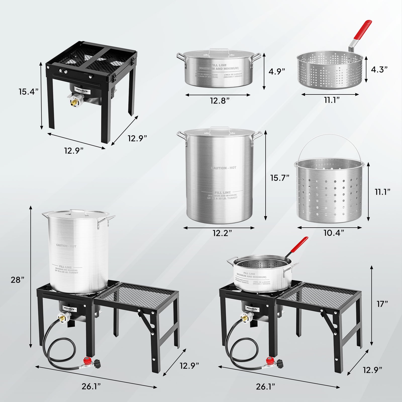 VINGLI Outdoor Propane Turkey and Fish Fryer Kit with 54000 BTU Stove and Foldable Side Table (30 qt and 10 qt) atfbg