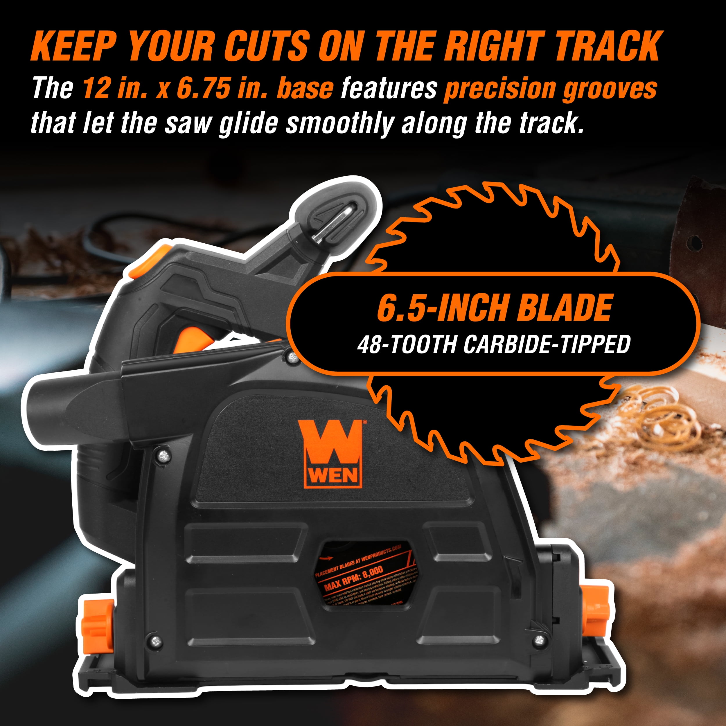 WEN 20V Max 6.5-Inch Cordless Brushless Plunge Cut Track Saw (Variable Speed, Tool Only) qrm2k