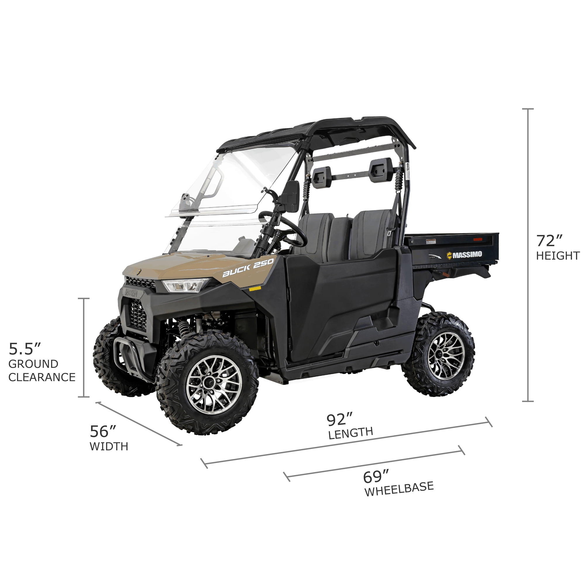 Massimo Buck 250 Side by Side UTV with Dumping Cargo Bed (Quicksand, 177cc) 5tcc7 - Image 9