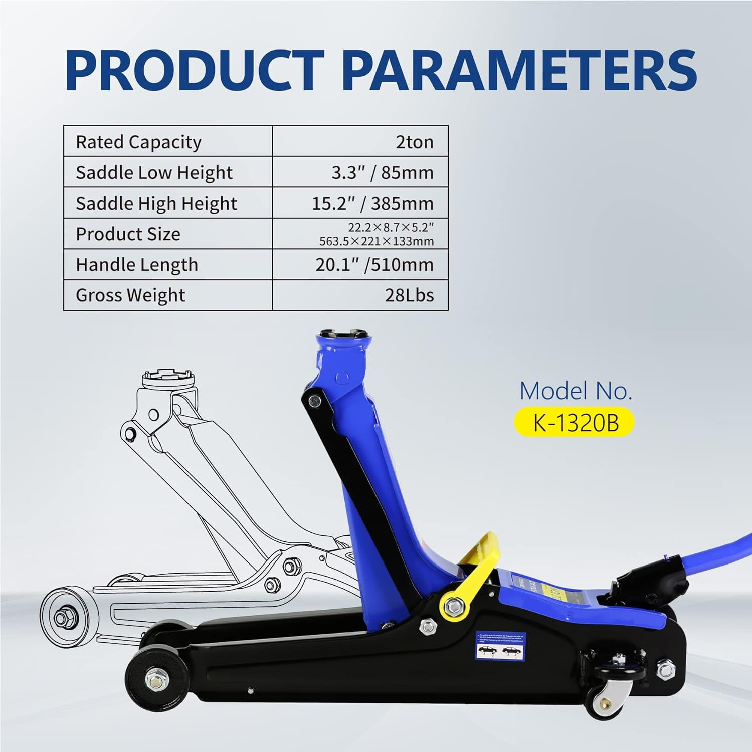 POVANLI Low Profile Floor Jack, Heavy Duty Steel Hydraulic Lift with Quick Pump (2 Ton, 3.3 in - 15.2 in) d8001