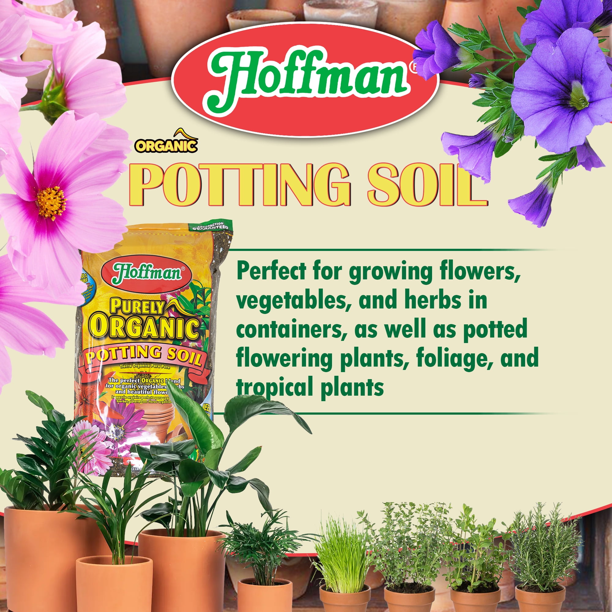 Hoffman Organic Potting Soil Plus, Nutrient-Rich Indoor and Outdoor Plant Mix (4 qt) hizcf