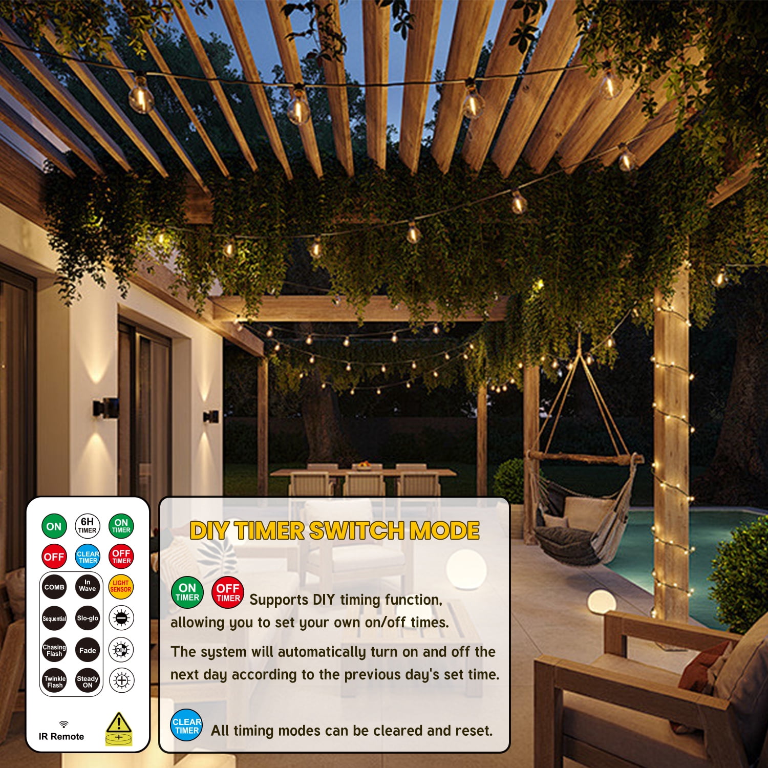 SINAMER LED Outdoor String Lights with Remote, Shatterproof ST38 Edison Bulbs, Waterproof & Weatherproof (Warm White, 110 ft) f6ul1