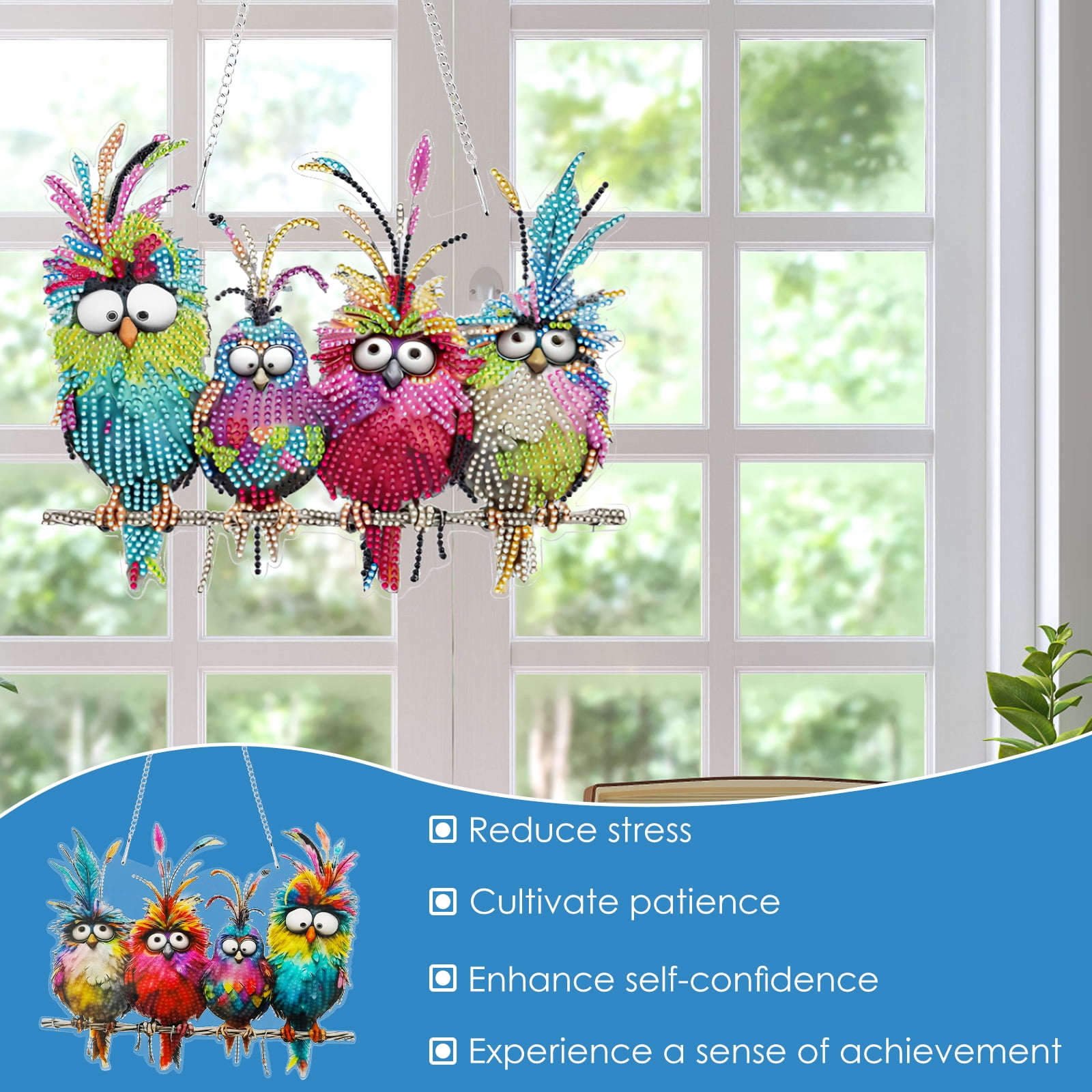 Wekvgz 5D Diamond Painting Ornament Kit, Double Sided Bird Craft Set for Home Decor (Multicolor, 1 Pack) qi3bw
