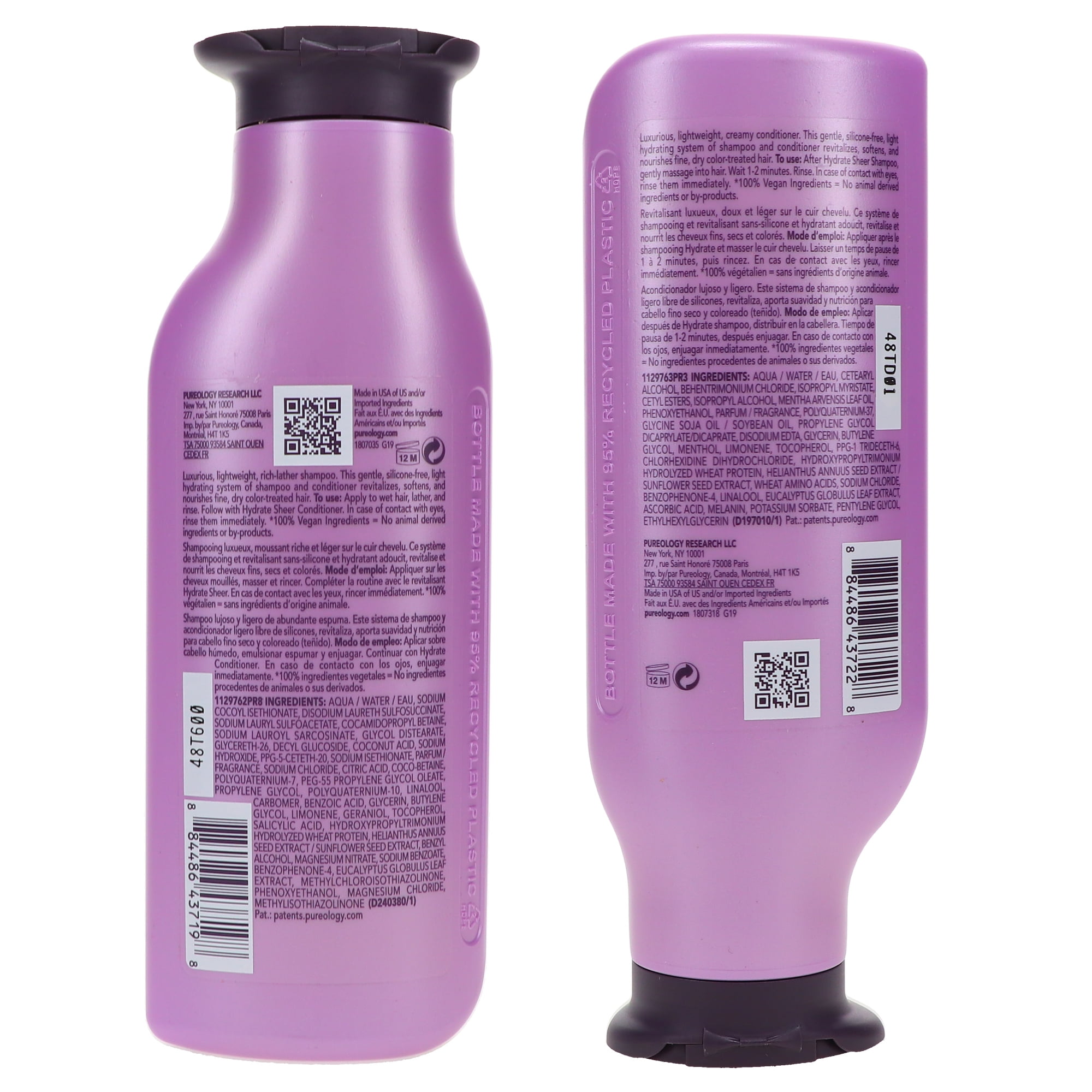 Pureology Hydrate Sheer Shampoo and Conditioner Set for Fine Color-Treated Hair (8.5 oz) cneyt