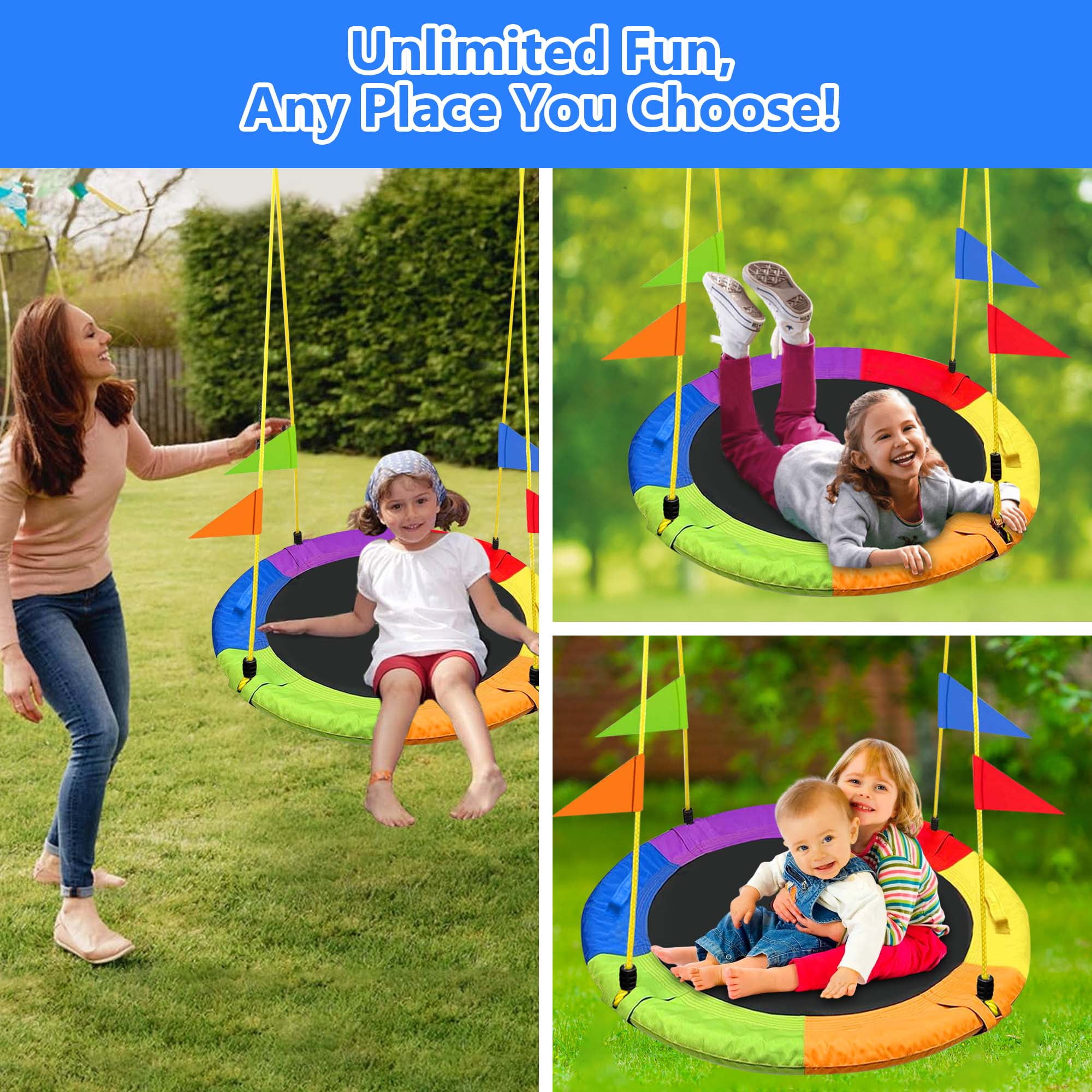 GVDV 40 in Saucer Swing, Heavy-Duty Waterproof Oxford Tree Swing for Kids, Adjustable Height (750 lb Capacity) hwryl