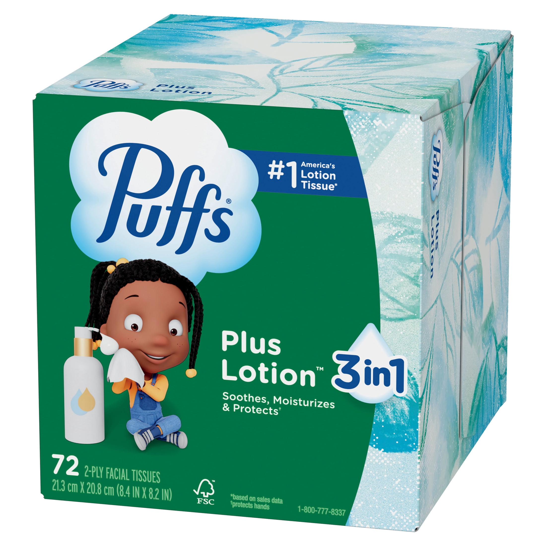 Puffs Plus Lotion Facial Tissue, Soothing 2-Ply Paper Tissues (1 Mega Cube, 72 Count) dlcsa