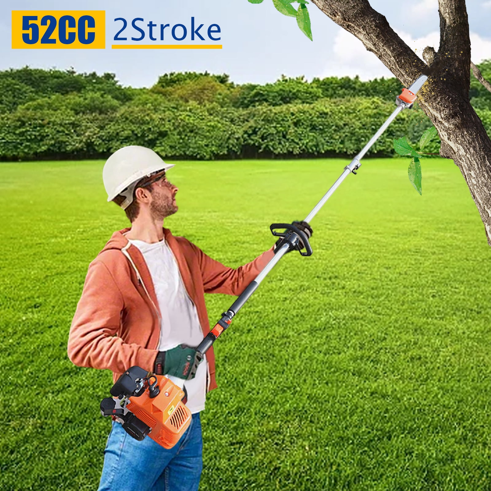 ChicHomey 52CC 2-Stroke Gas Pole Saw Chainsaw, Adjustable Height High Branch Pruner (Orange, 90.55 in) 4ov48