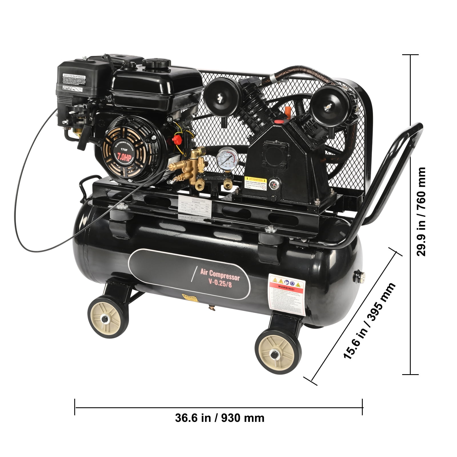 KFFKFF Gas Air Compressor, 7HP Engine, 13.2 Gallon Horizontal Tank, 9CFM at 115PSI (Black, 13.2 Gallon) zxcp2