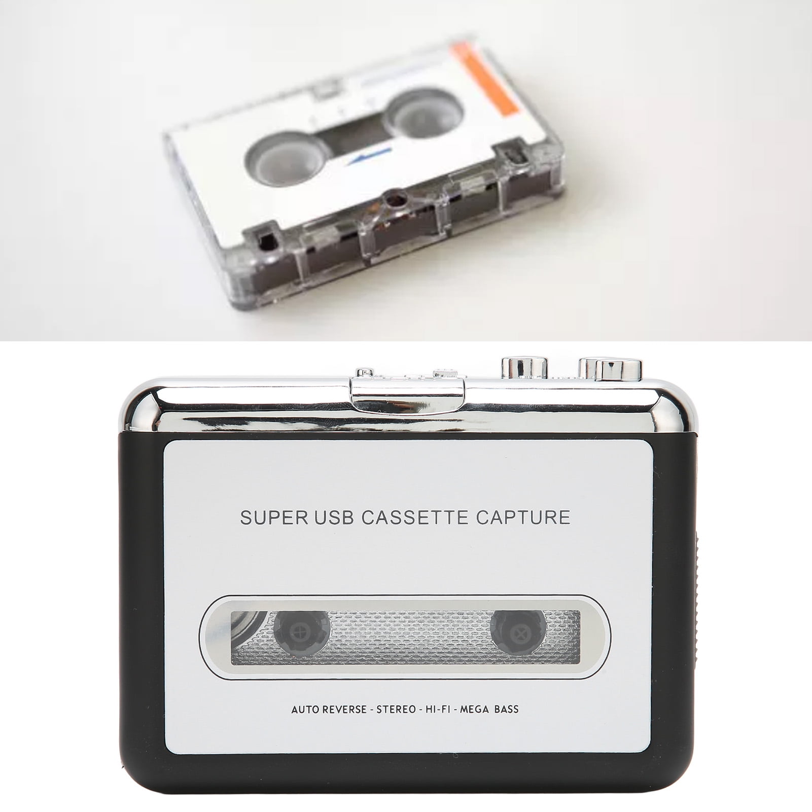 Eotvia USB Cassette Tape Player, Portable Audio Converter for Laptops (Black, 4.5 in x 3.5 in x 1.2 in) 801ch