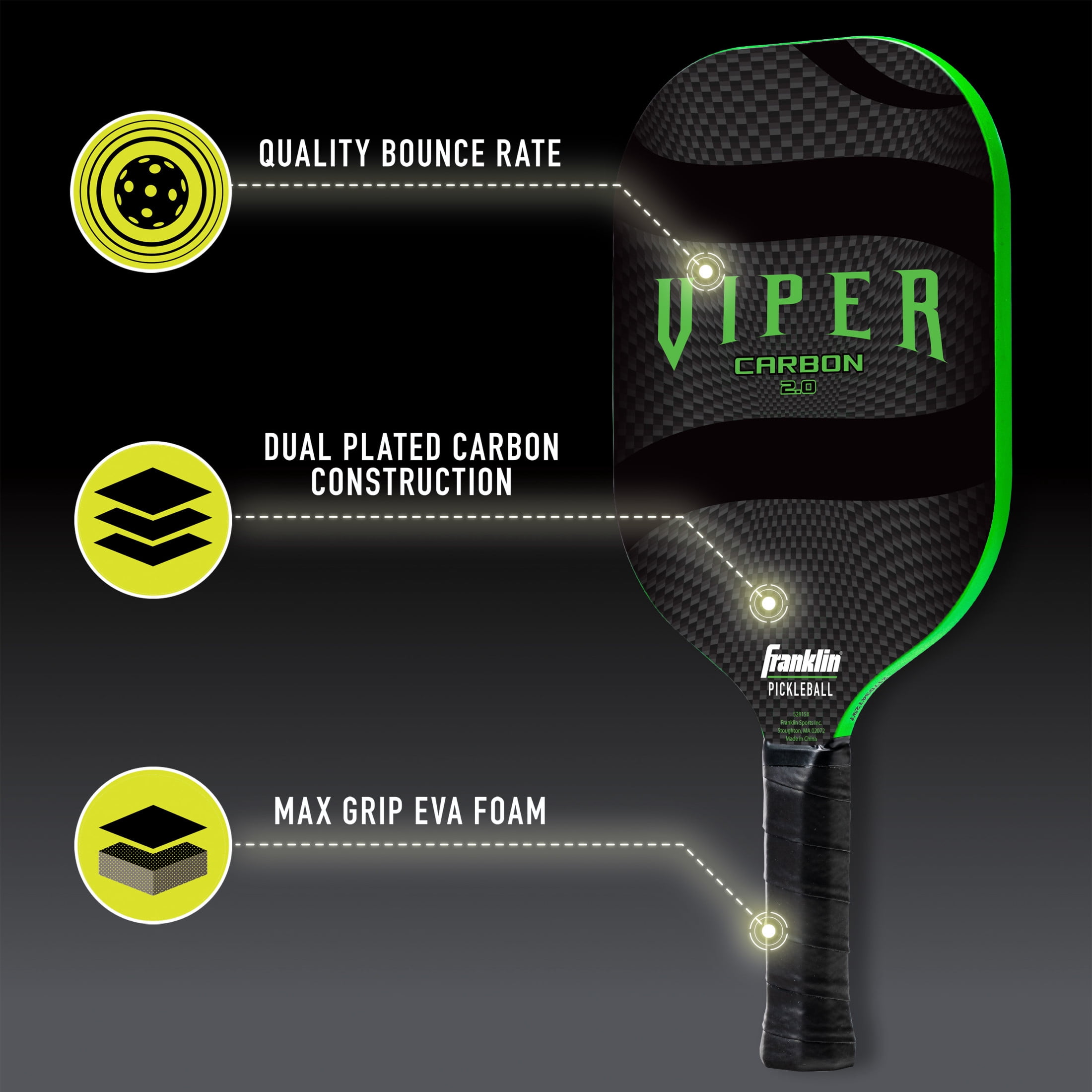 Franklin Sports Viper Pickleball Paddle (Green, 7.7 oz) jymqj
