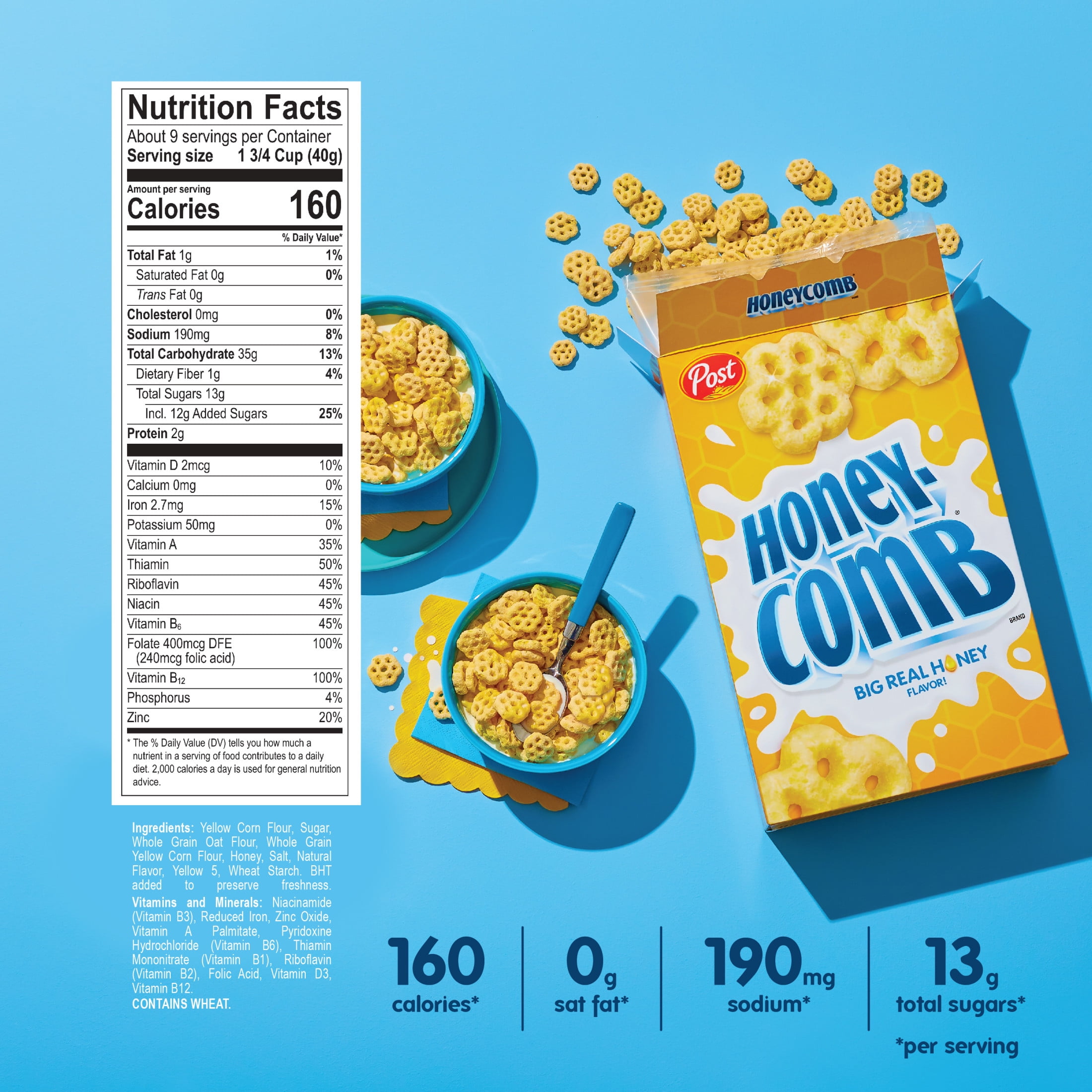 Post Honeycomb Cereal, Honey Flavored Crunchy Breakfast Cereal (19 oz) zllja