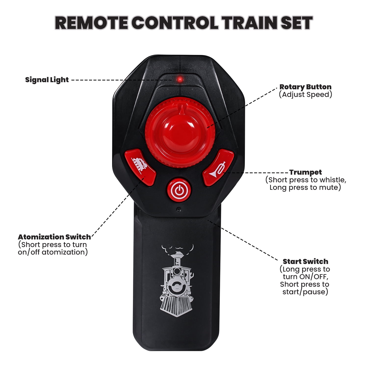 AUOSHI Electric Train Set with Remote Control, Steam Locomotive Engine with Lights, Sounds, and Smoke (71 in x 31 in) icsl7