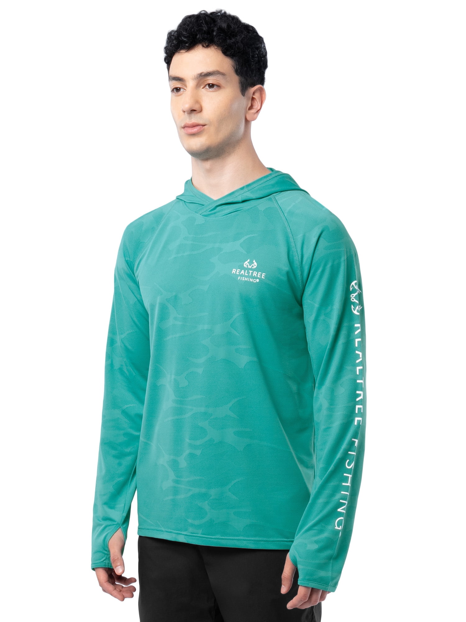Realtree Men’s Fishing Performance Long Sleeve Hooded Shirt with Thumb Holes (Green, S) 3x86e