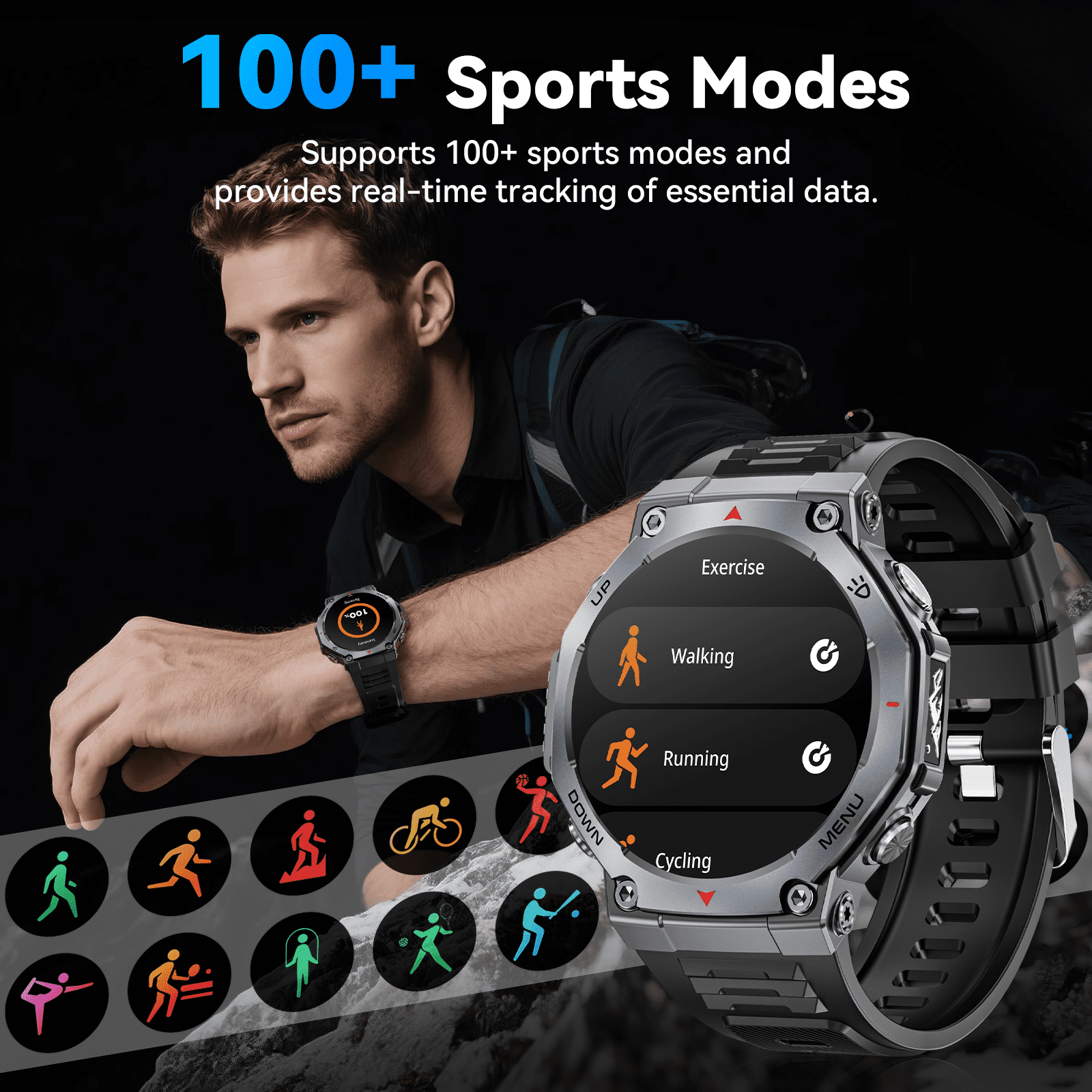 Haulvean Military Smart Watch for Men, AMOLED Fitness Tracker with Bluetooth Calling and 100+ Sports Modes (Black, 1.43 in) ua7lr