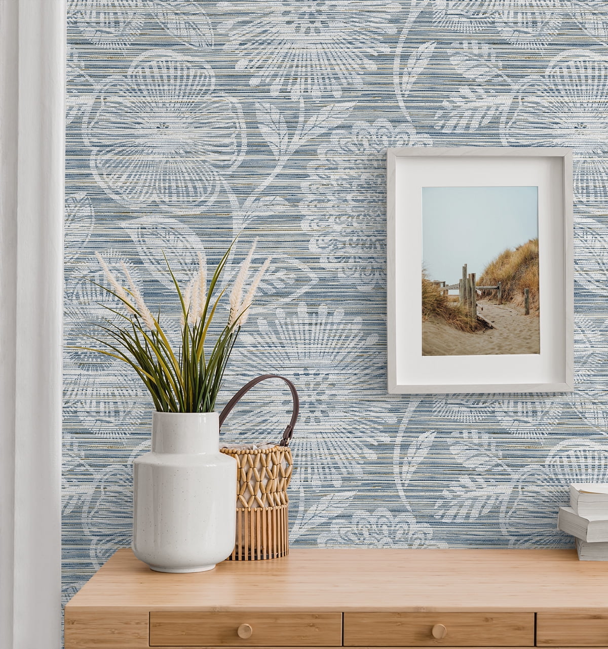 Stacy Garcia Home Bluestone Faux Grass Floral Peel and Stick Wallpaper (Blue, 20.5 in. W x 10 ft. L) bkwqp