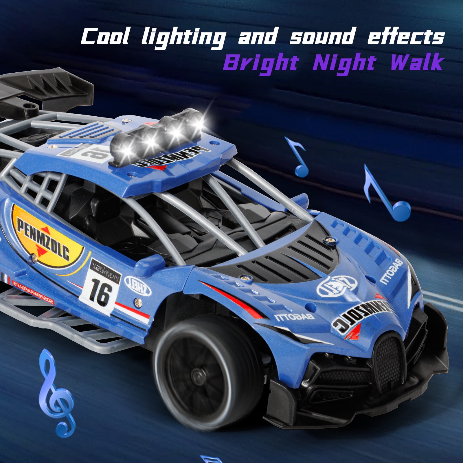 Kivdit Remote Control Car (1:16 Scale, 2.4GHz RC Drift Vehicle with LED Lights and Spray, Blue) k08mb