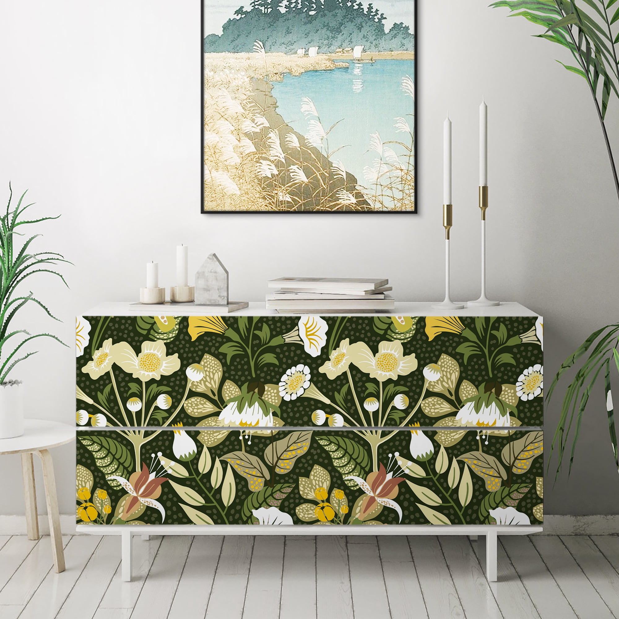Abyssaly Peel and Stick Wallpaper Green Floral Petunia Vine Contact Paper (Green, 17.7 in x 118 in) dofhx