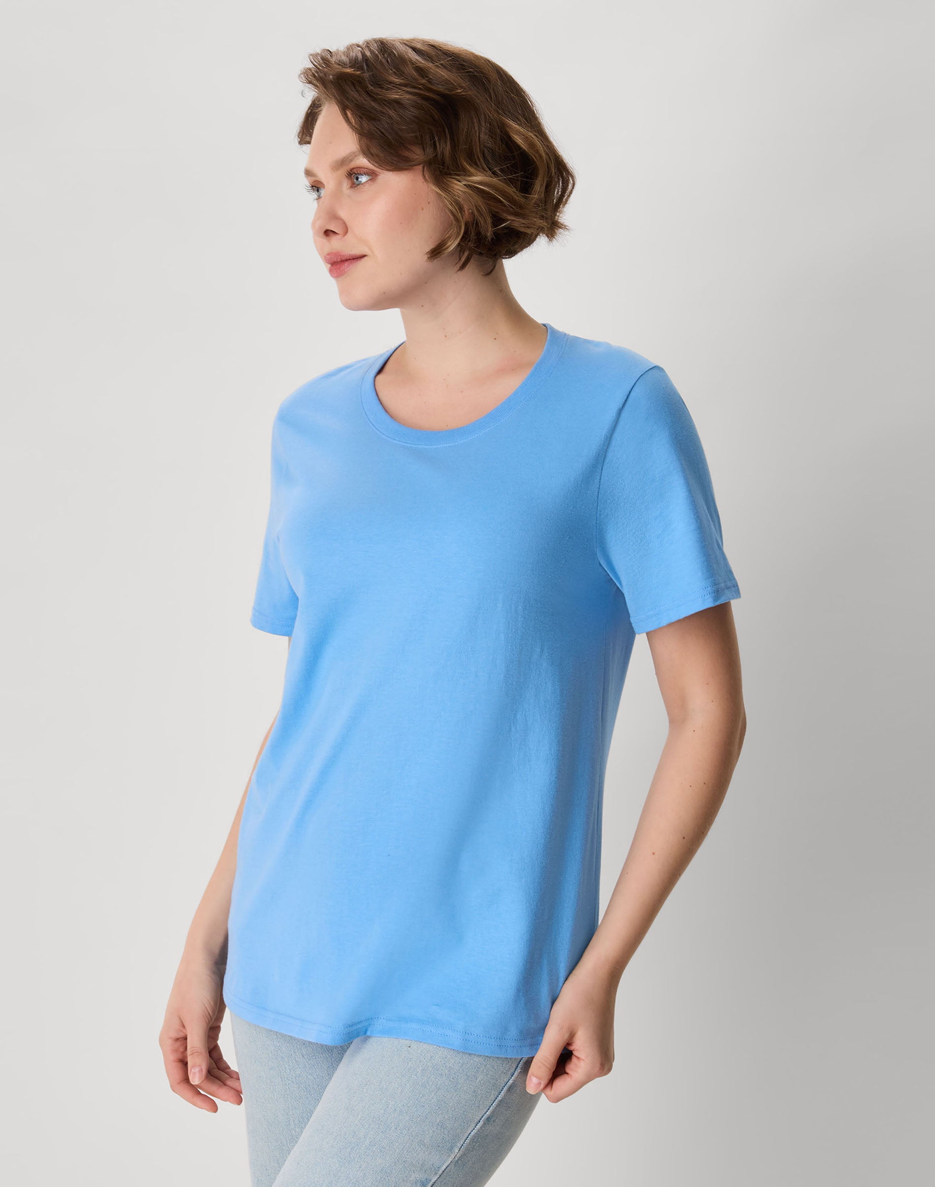 Hanes Perfect-T Women's Cotton Crewneck T-Shirt (Carolina Blue, S) p62cq