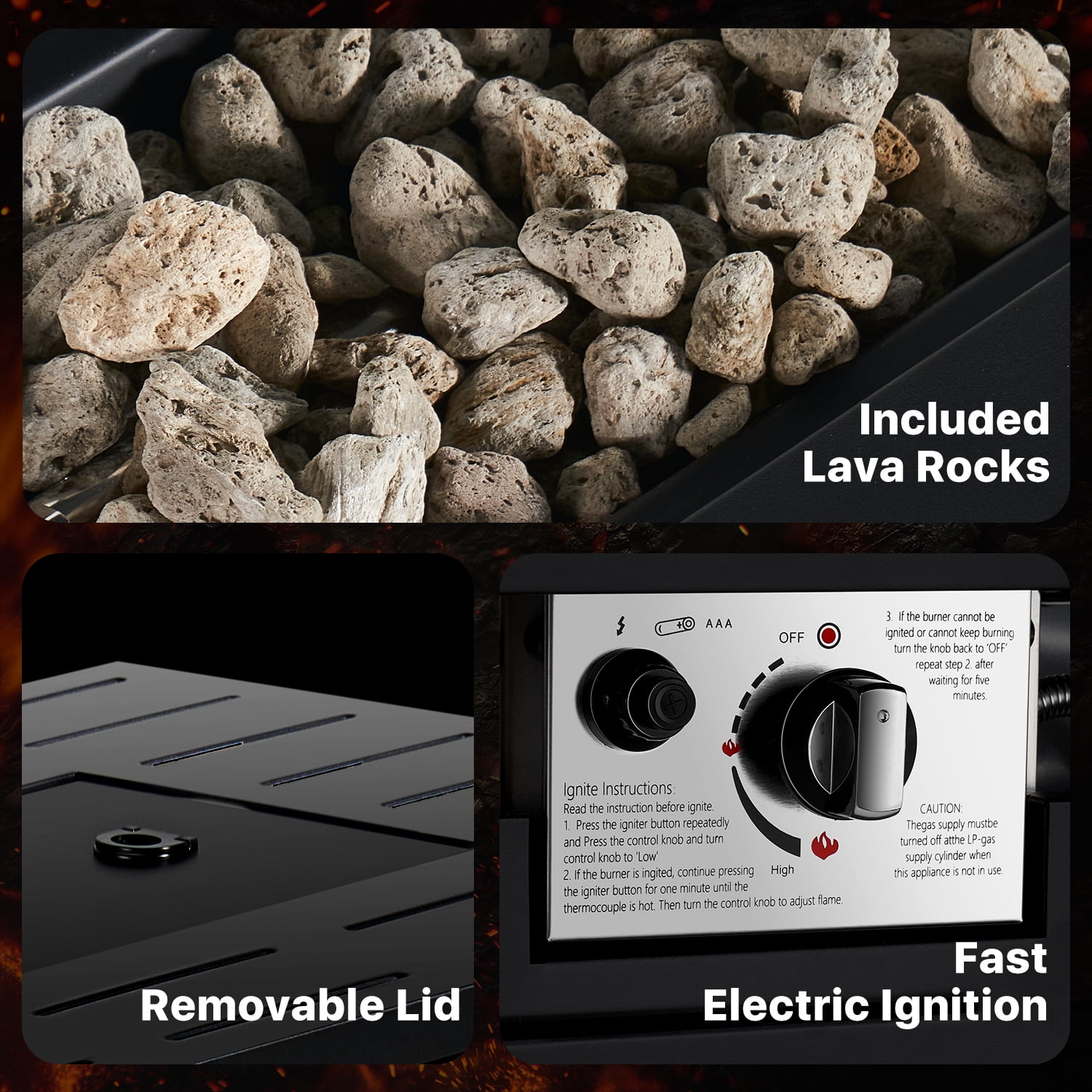 Sunmthink 42 in Propane Fire Pit Table, 50,000 BTU Auto Ignition Steel Gas Fire Pit with Removable Lid and Waterproof Cover (Black, 42 in) kc9l0