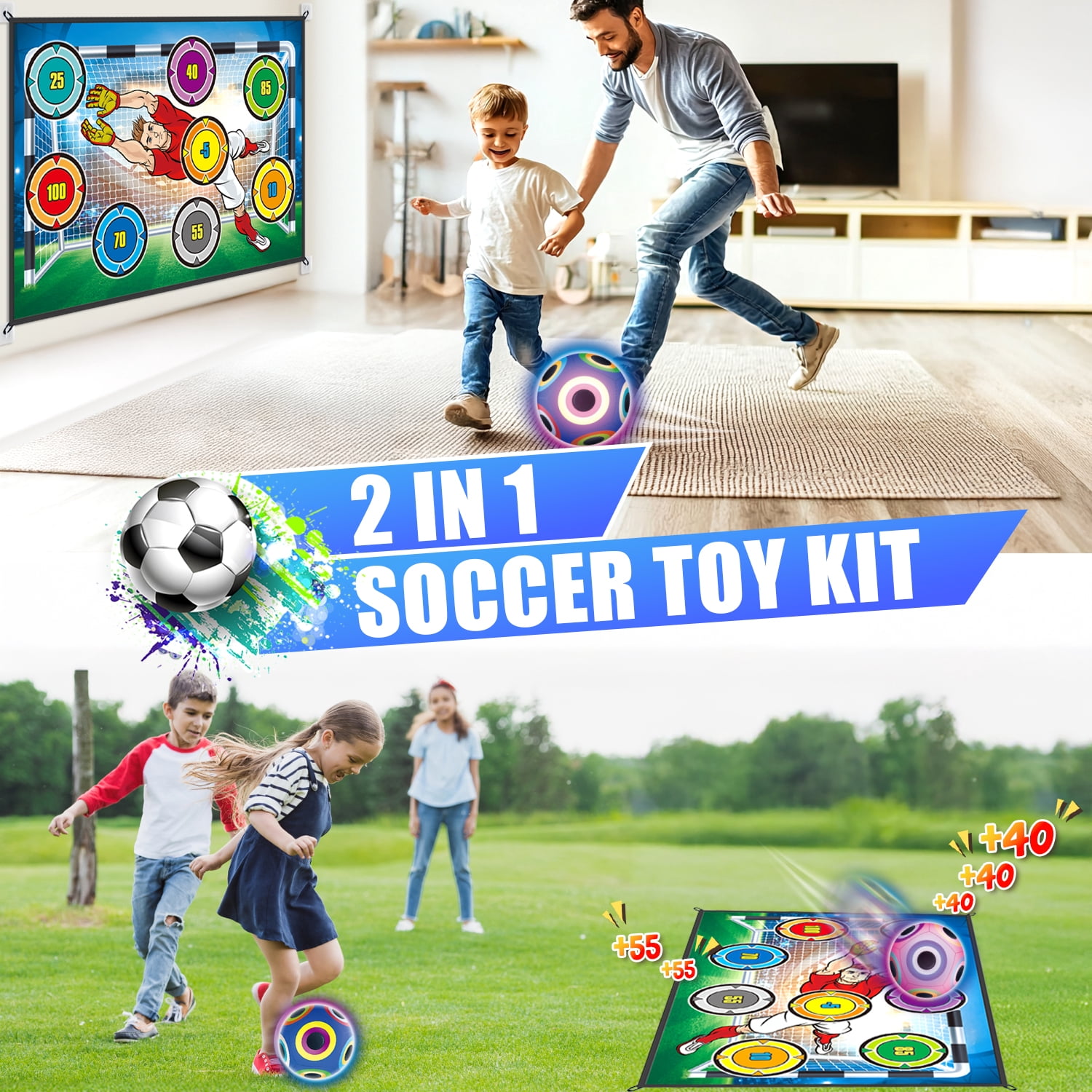 UUSUOO Soccer Toss Game Set for Kids, Indoor and Outdoor Interactive Sports Activity with 2 Balls and 1 Flannel Target (One Size) ogwms