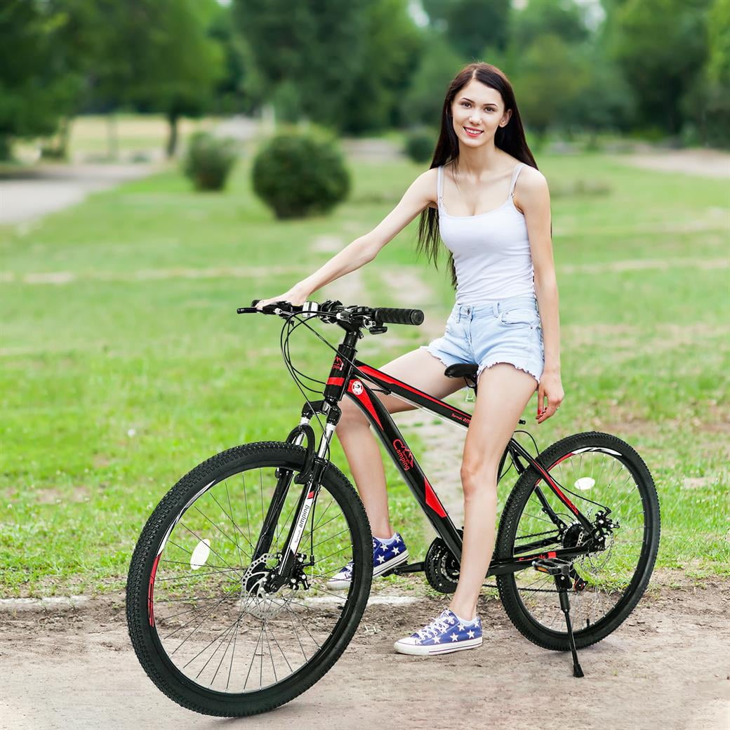 EDOEMSE Mountain Bike 21-Speed Trail Bicycle with Dual Disc Brakes (Red/Black, 26 in) zn9sl