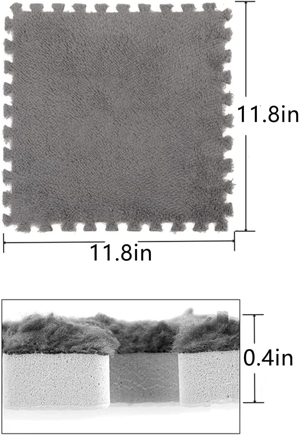 Umid Fluffy Plush Interlocking Foam Floor Mats, Soft Non-Slip Carpet Tiles for Playroom and Living Room (Grey and White, 10 Pack, 12x12 in) 4j42i