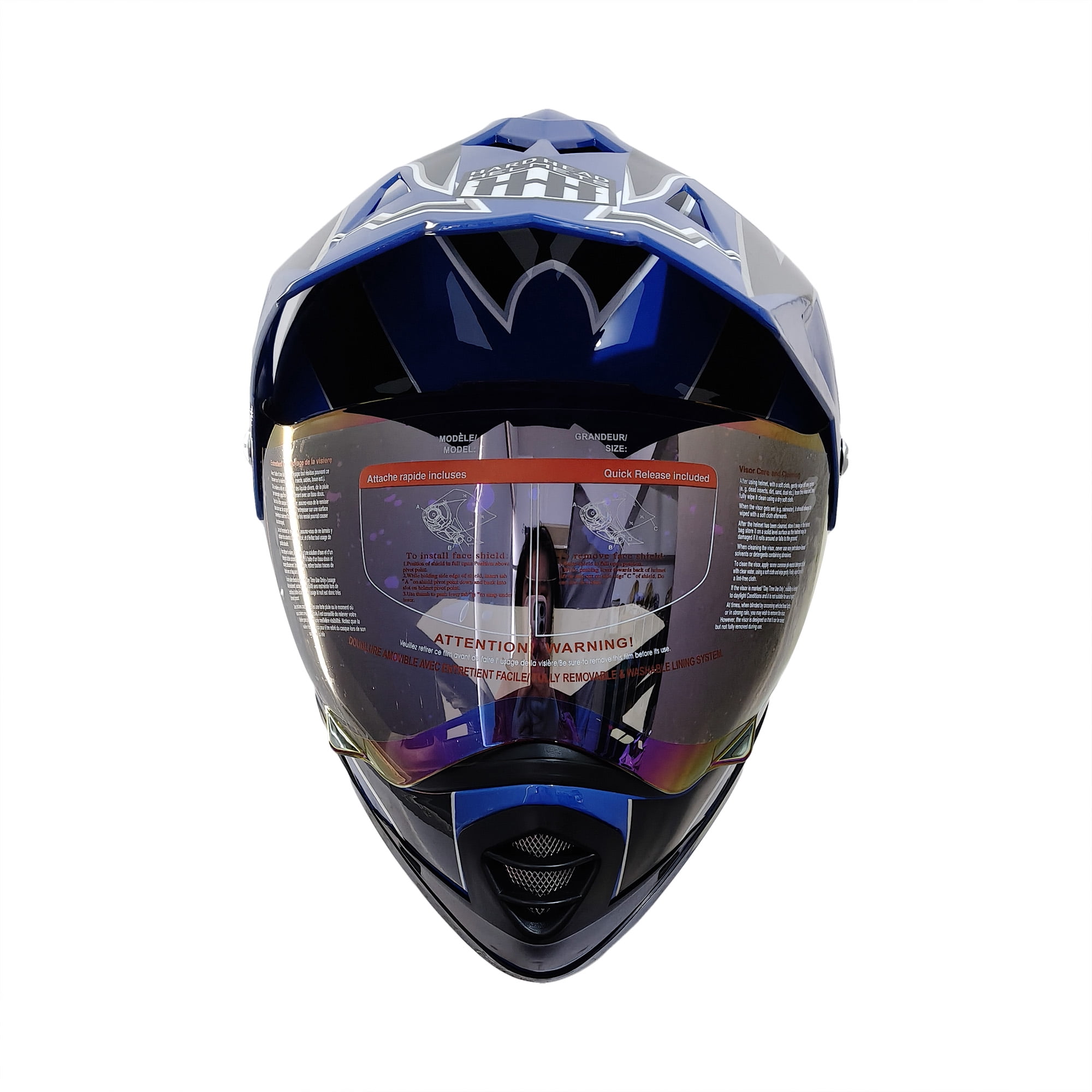 HHH Youth Full Face Dirt Bike Helmet with Visor (Blue, X-Large) ncbr2