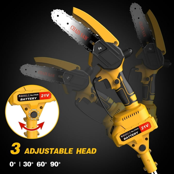 Yannovus 8-Inch Electric Pole Saw with 2 Batteries, 2-in-1 Cordless Chainsaw with 5.4 ft Extension Pole (Yellow, 8 in) vbusx