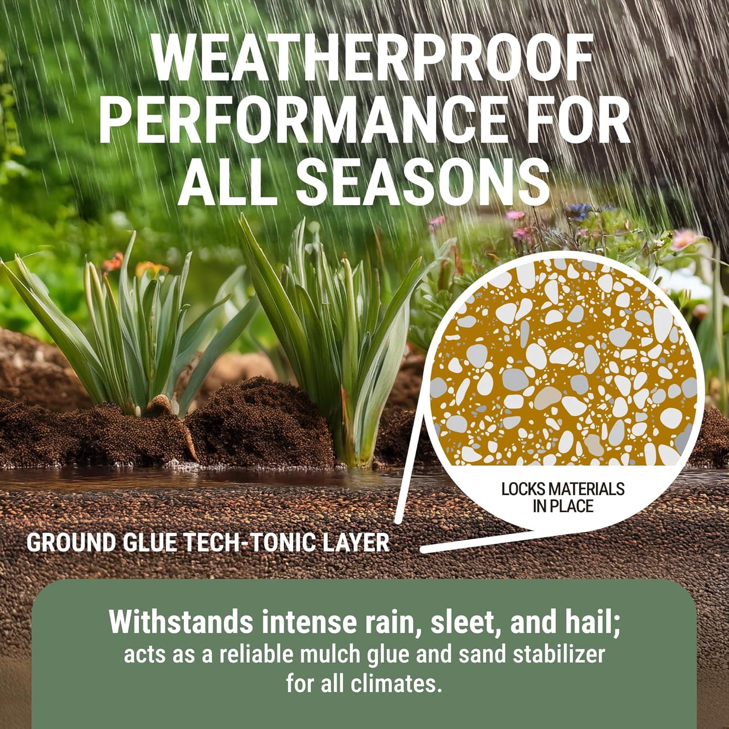 Ground Glue Tech-Tonic Landscape Adhesive for Rock, Mulch, and Sand, Weatherproof Stabilizer for Trails and Slopes (55 Gallon) ne1ld
