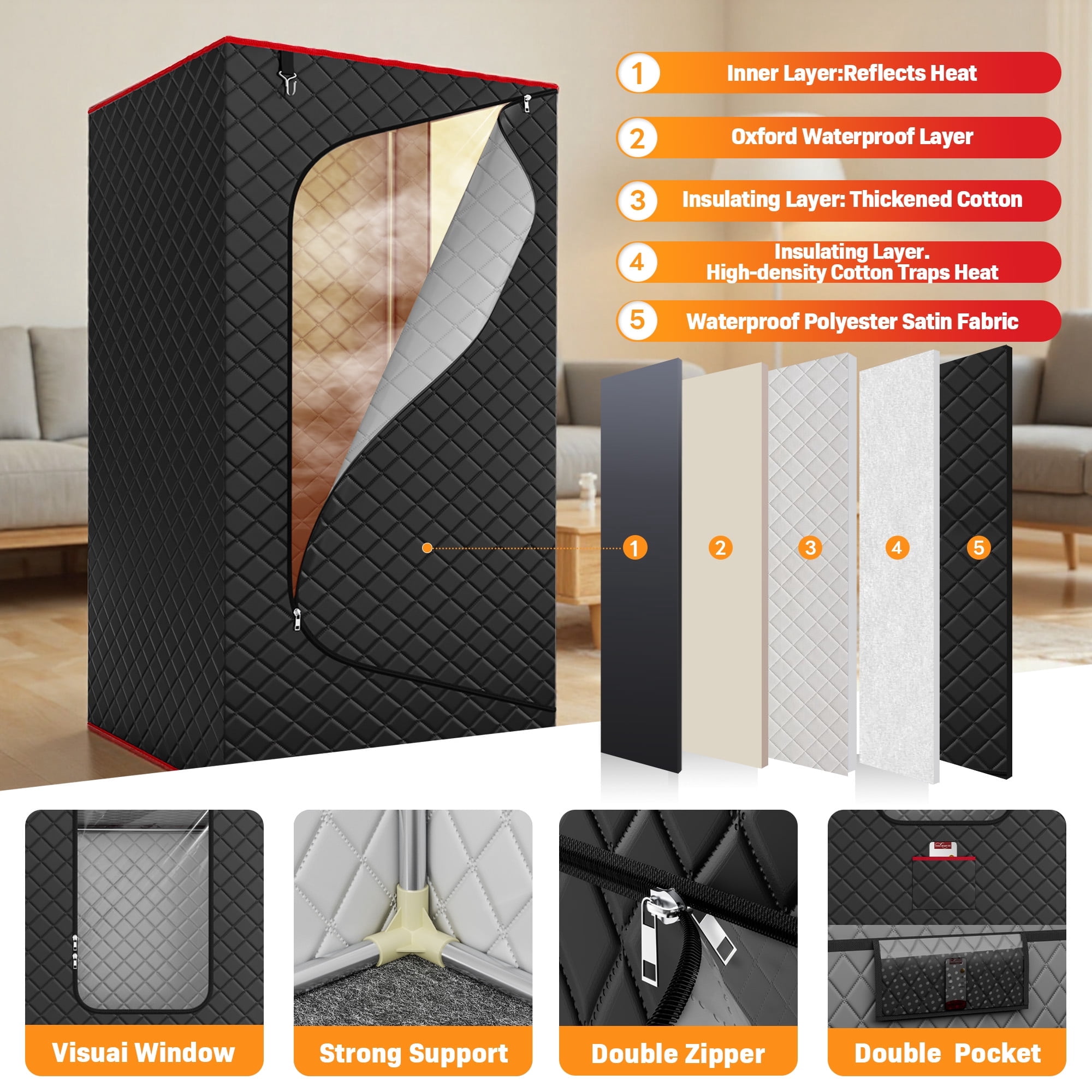 Patiosunny Portable Steam Sauna Tent for Home Spa (Black, 31.5 in x 31.5 in x 70.9 in) g3ysa