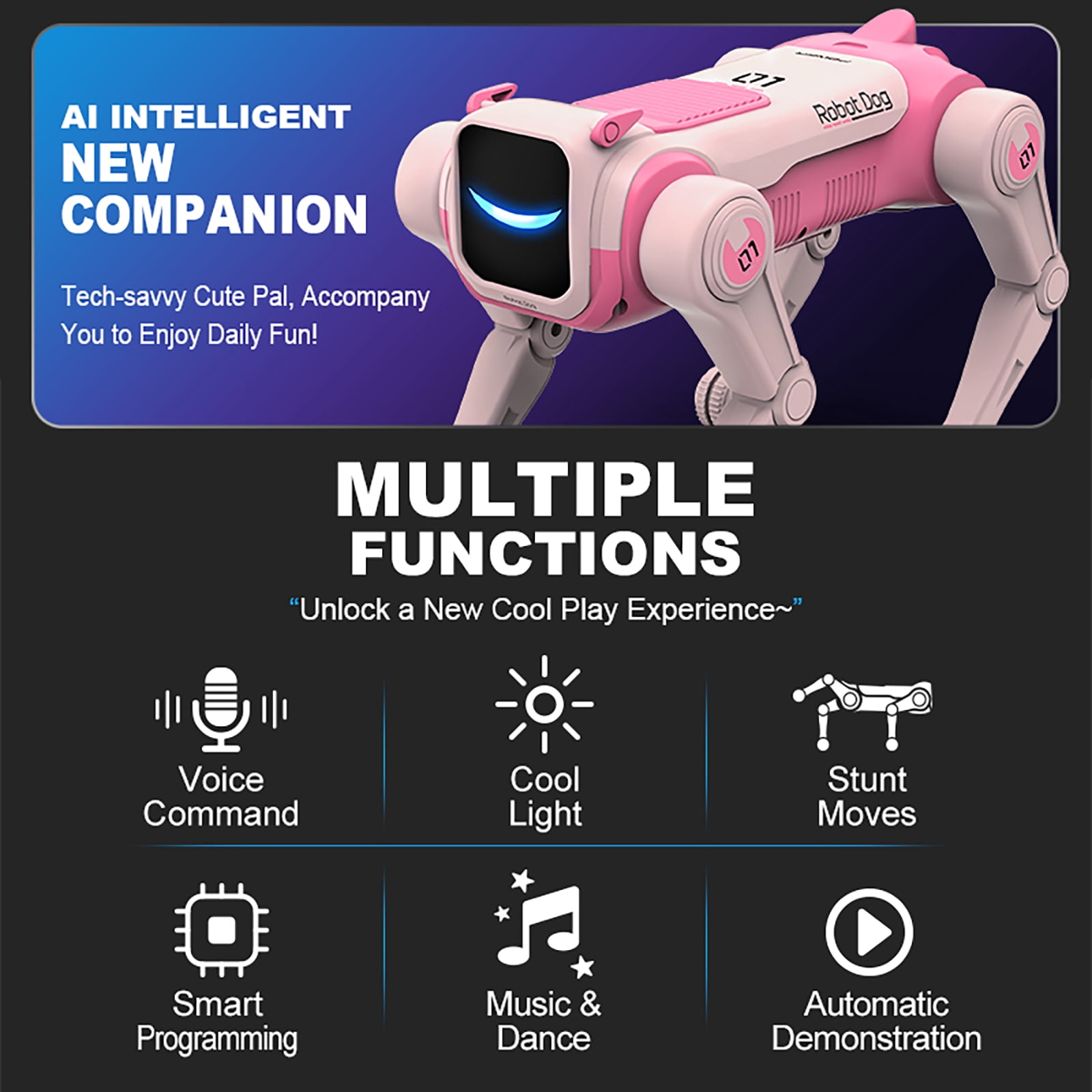 DAMMYTY Smart Robot Dog for Kids, Programmable RC Interactive Pet Toy with Voice Control (Pink) e3z4e