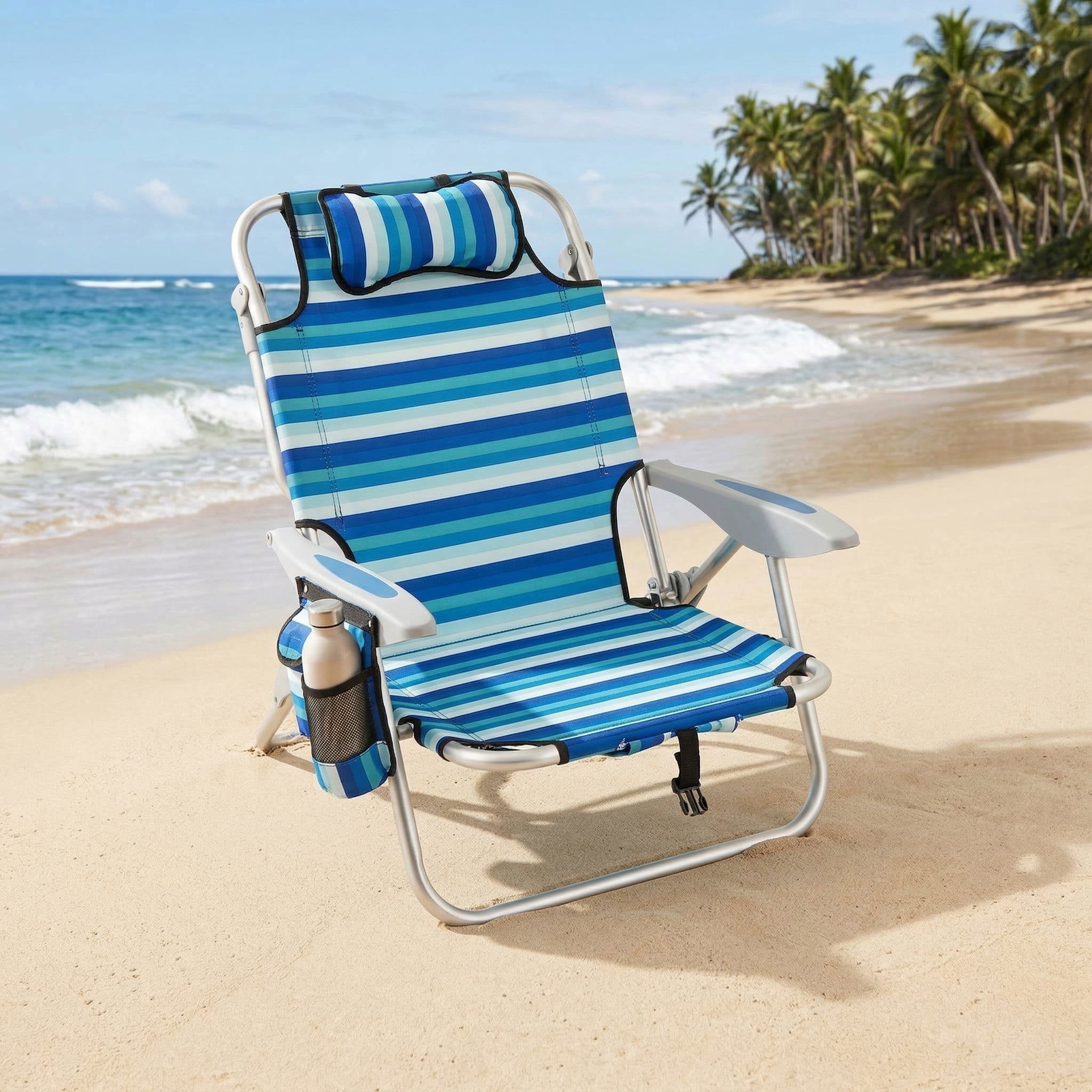 Resenkose Portable Folding Beach Chair, 4-Position Adjustable Reclining Outdoor Lounger with Cooler Bag (Blue, 7.5 lb) 1mmca