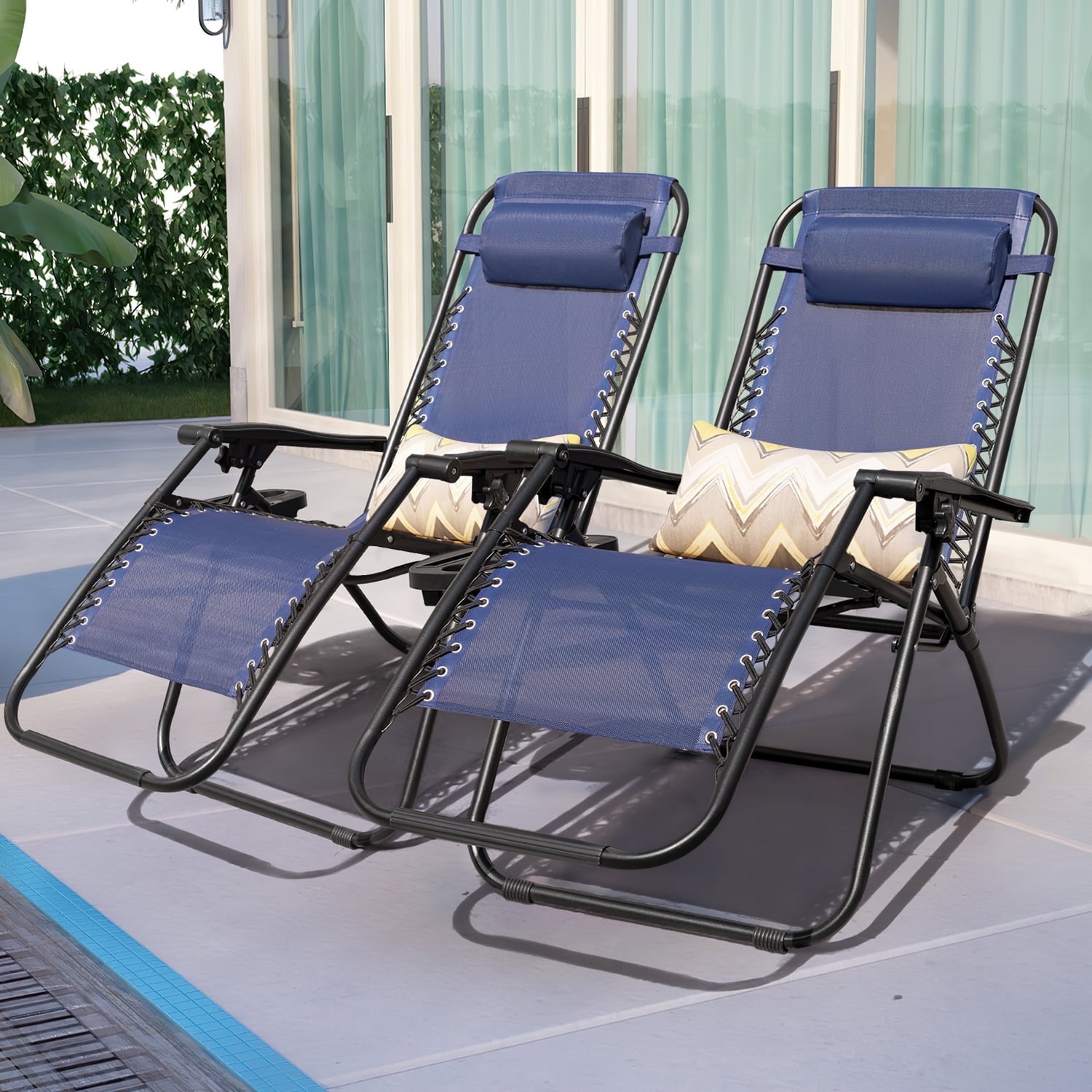 LACOO Zero Gravity Reclining Patio Chair Set with Adjustable Pillow (Blue, 2 Pack) darl1