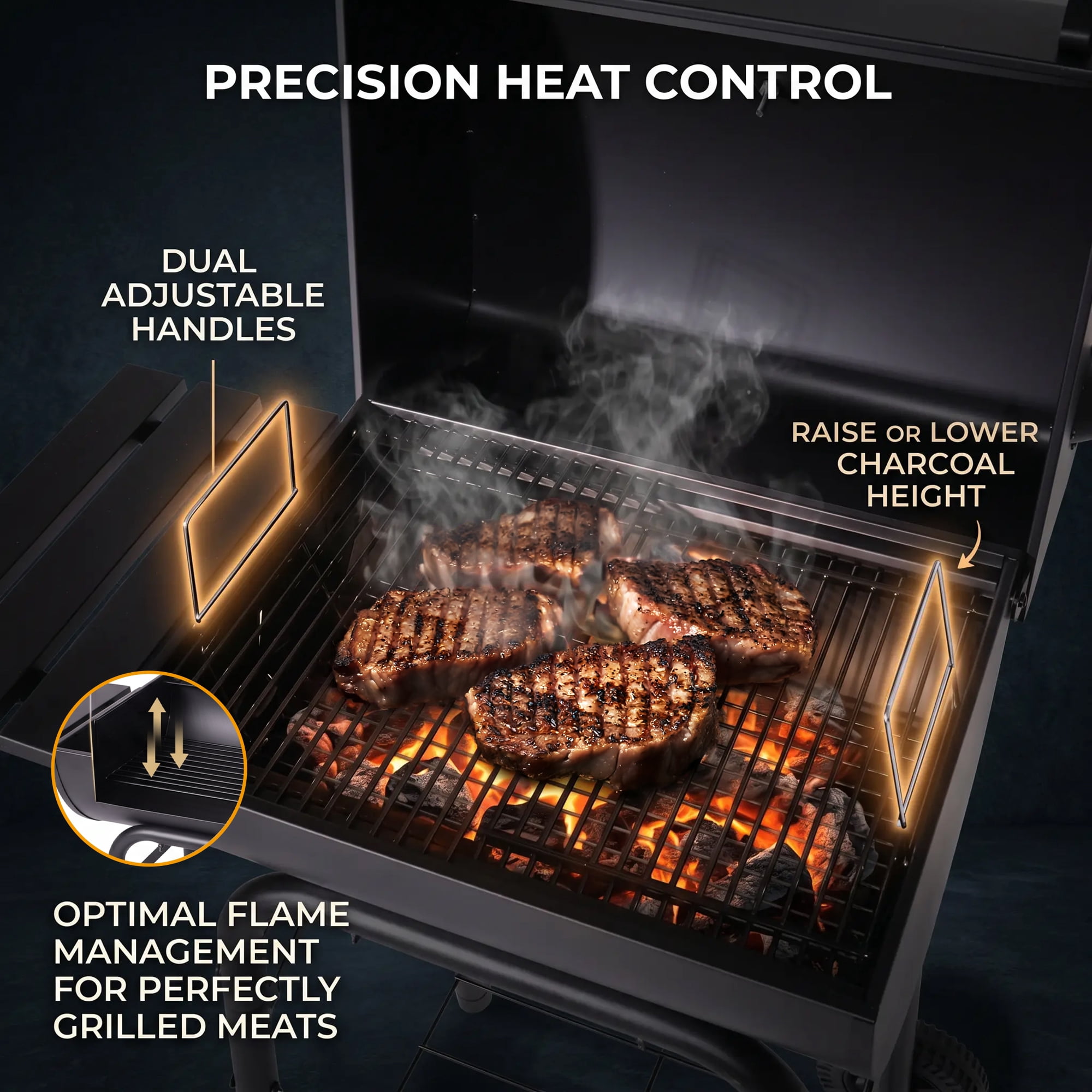 Master Cook Outdoor Barrel Charcoal Grill with Side Tables and Smoker (Black, 30 in) z33nm