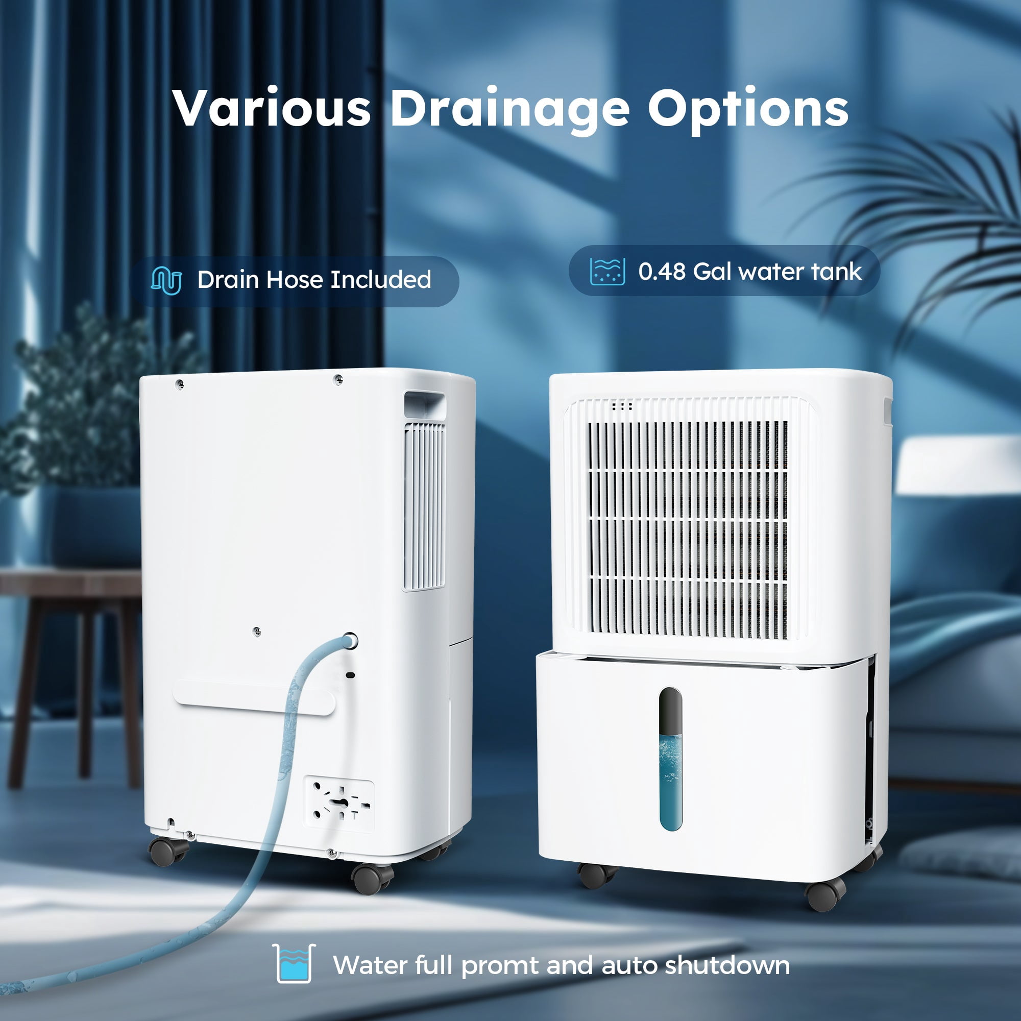 MF Studio Energy-Efficient Dehumidifier for Large Spaces, Quiet Operation with Drain Hose (White, 31 Pints) 8xmwb