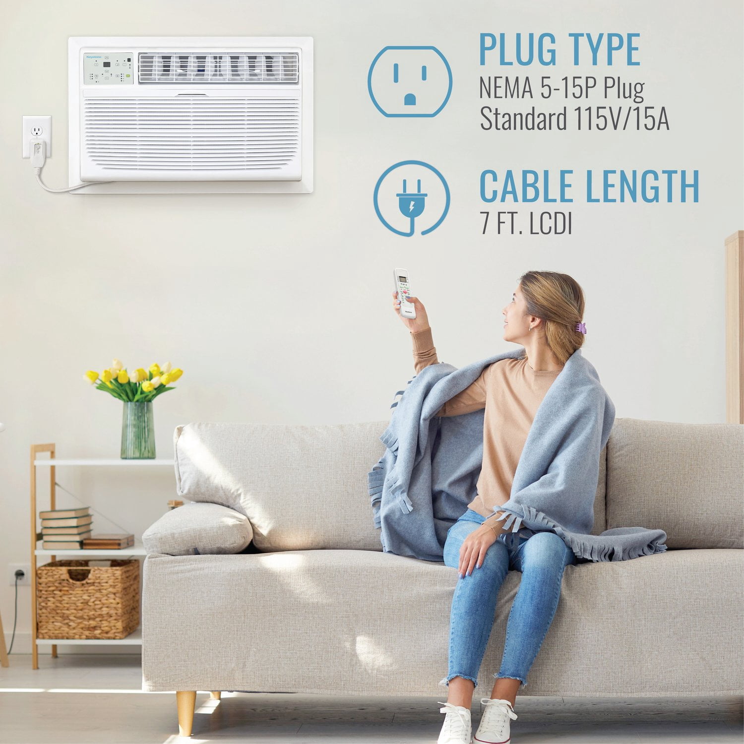 Keystone 12,000 BTU Through-the-Wall Air Conditioner with Remote Control (White, 550 sq. ft.) vuydk