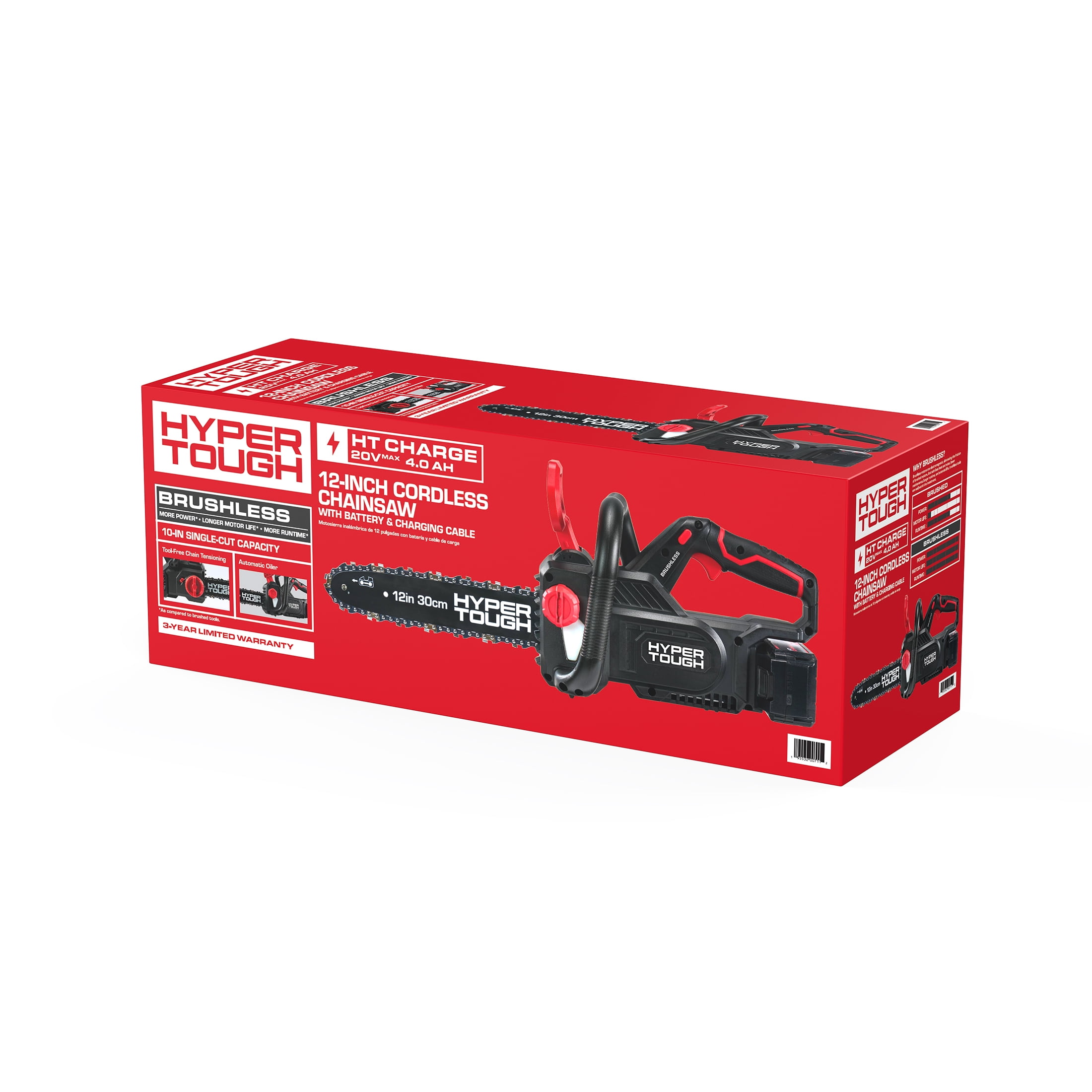 Hyper Tough 12 in 20V Brushless Cordless Chainsaw with 4.0Ah Battery and Charger (Black, 12 in) h7fz2