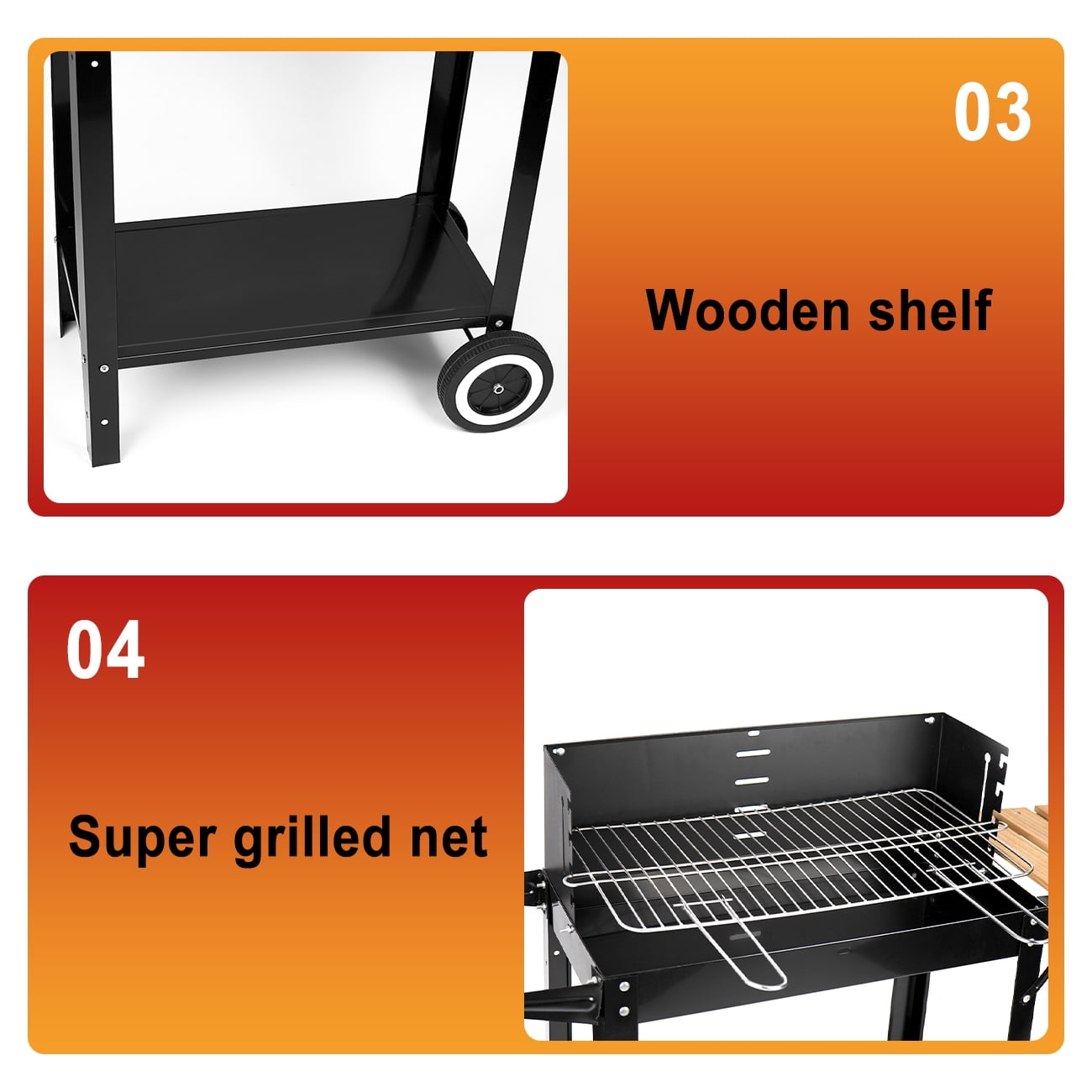 Linsen-outdoors Stainless Steel Charcoal Grill with Wheels, Portable Outdoor BBQ Grill for Backyard and Patio (Black, 30 in x 18 in) hktfj
