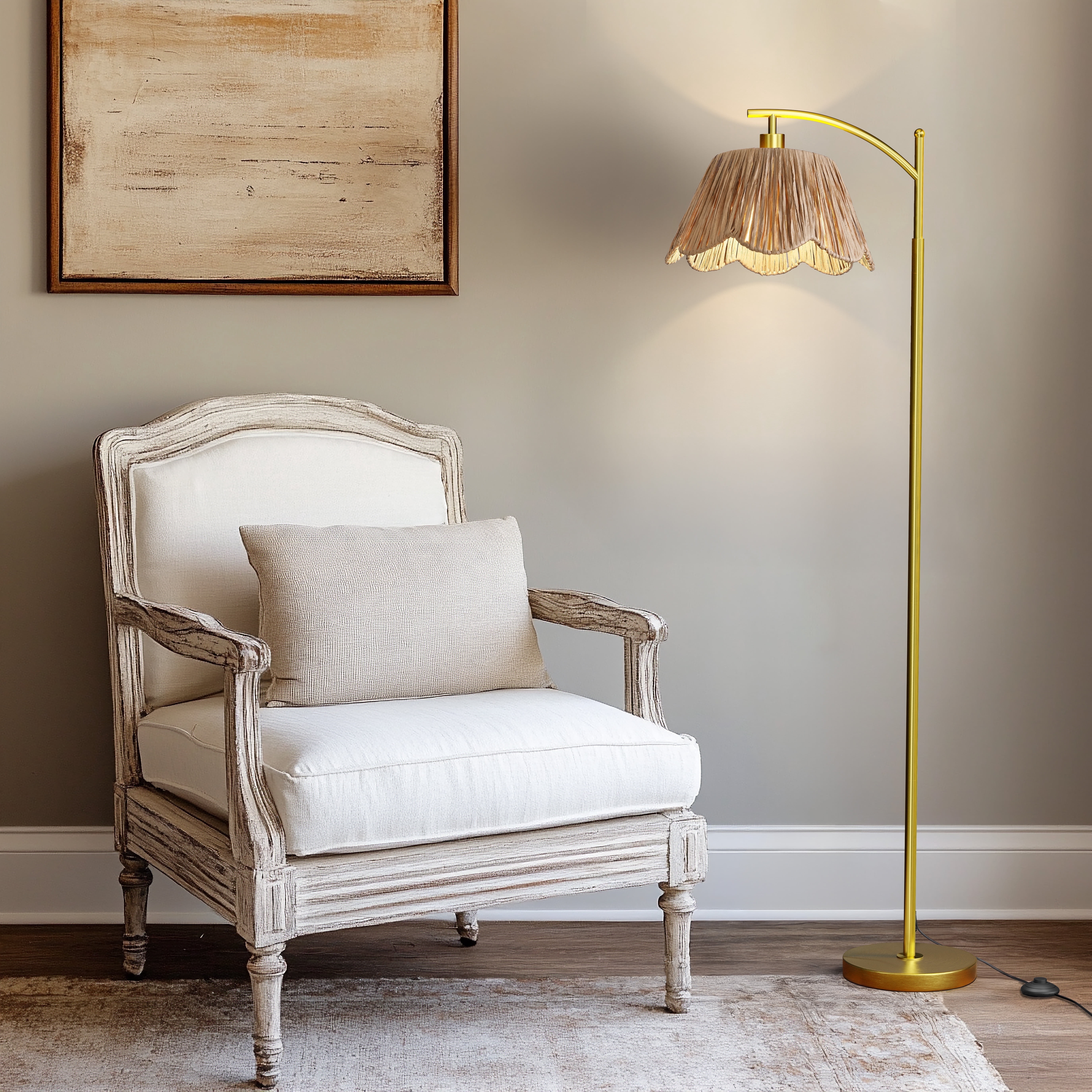 Oneach Boho Floor Lamp, Standing Lamp for Living Room with Floral Raffia Shade (Brown, 62.5 in) fpwhd
