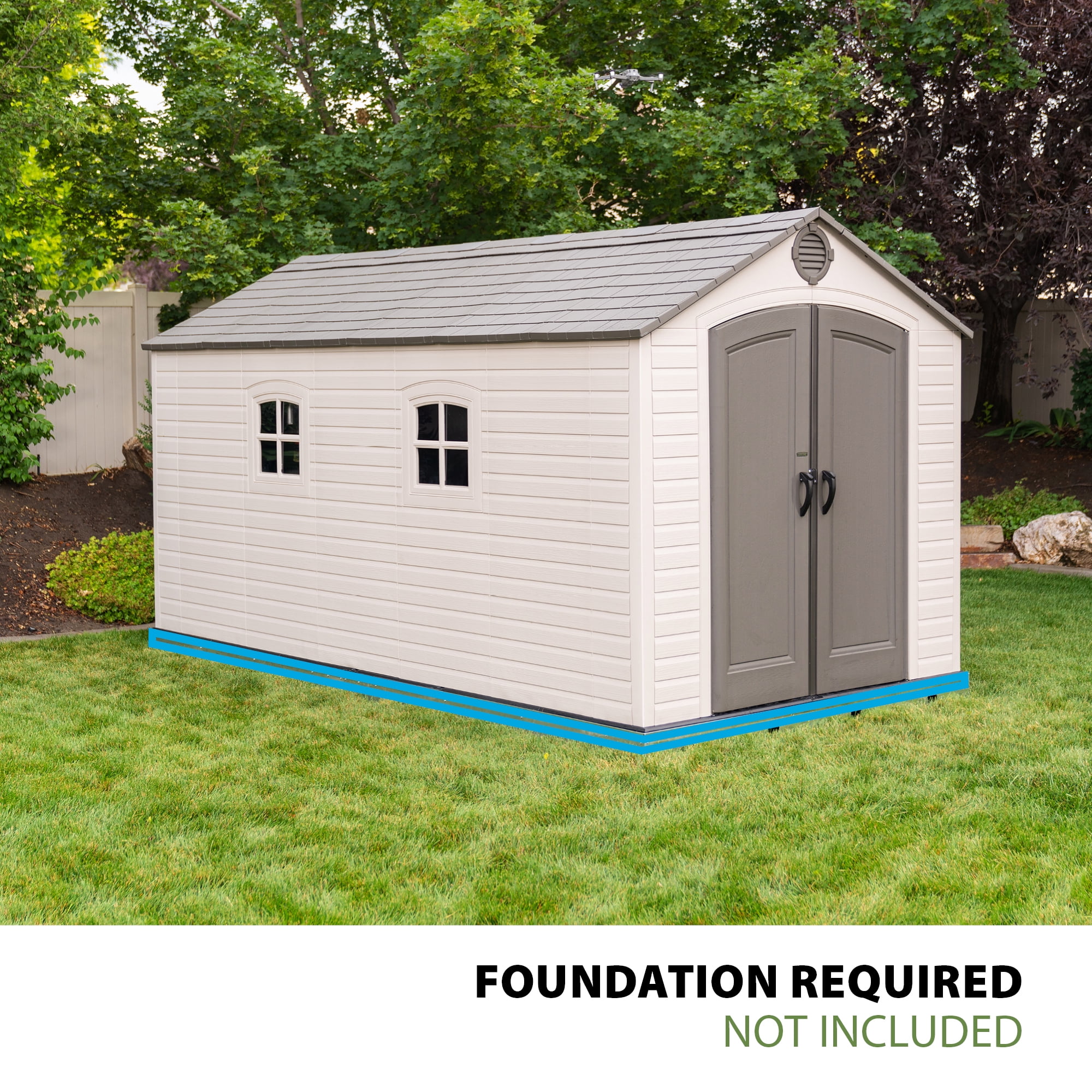 LIFETIME Outdoor Storage Shed, Heavy-Duty Weather-Resistant Polyethylene, Lockable Doors (Tan and Brown, 8 ft x 15 ft) 11so5