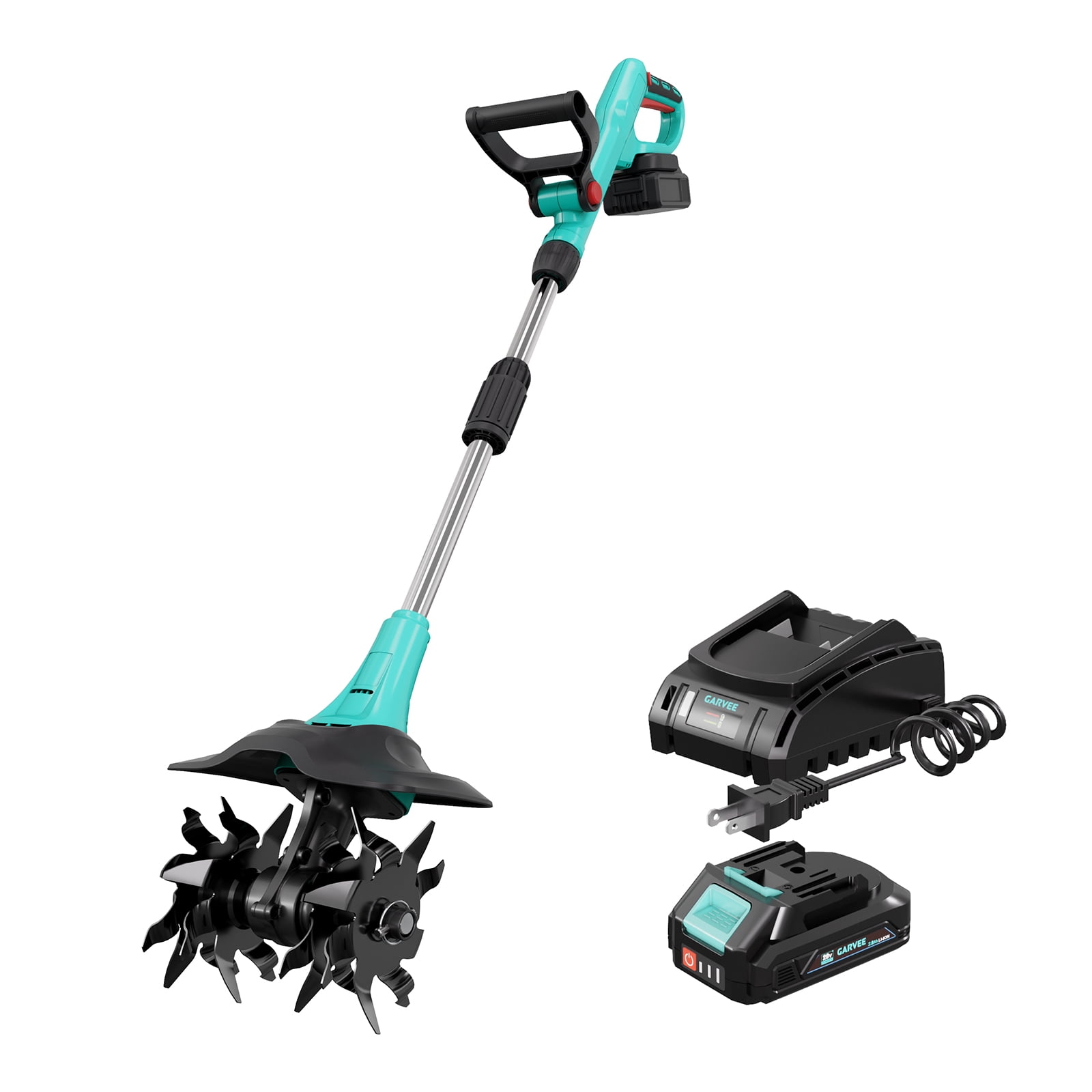 Boupower Electric Garden Tiller Cultivator, Cordless Mini Rototiller with Dual 20V Batteries (Black, 9 in Width) v717k