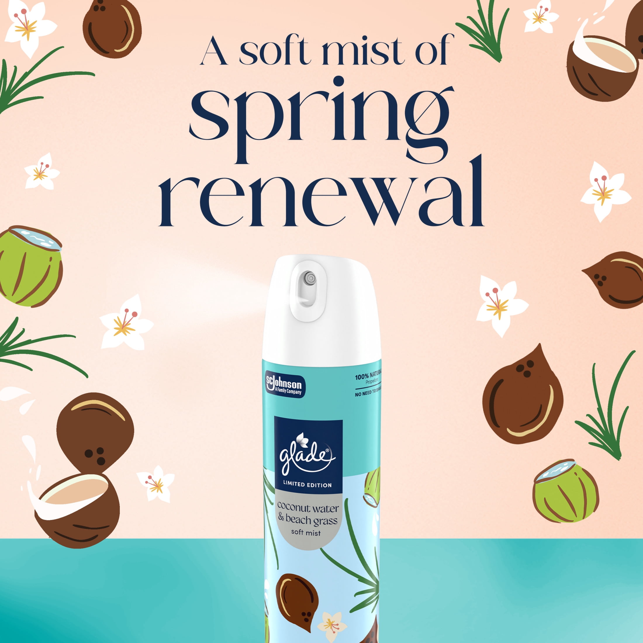 Glade Soft Mist Odor Fighting Air Freshener, Coconut Water & Beach Grass (7.3 oz) 1dyro