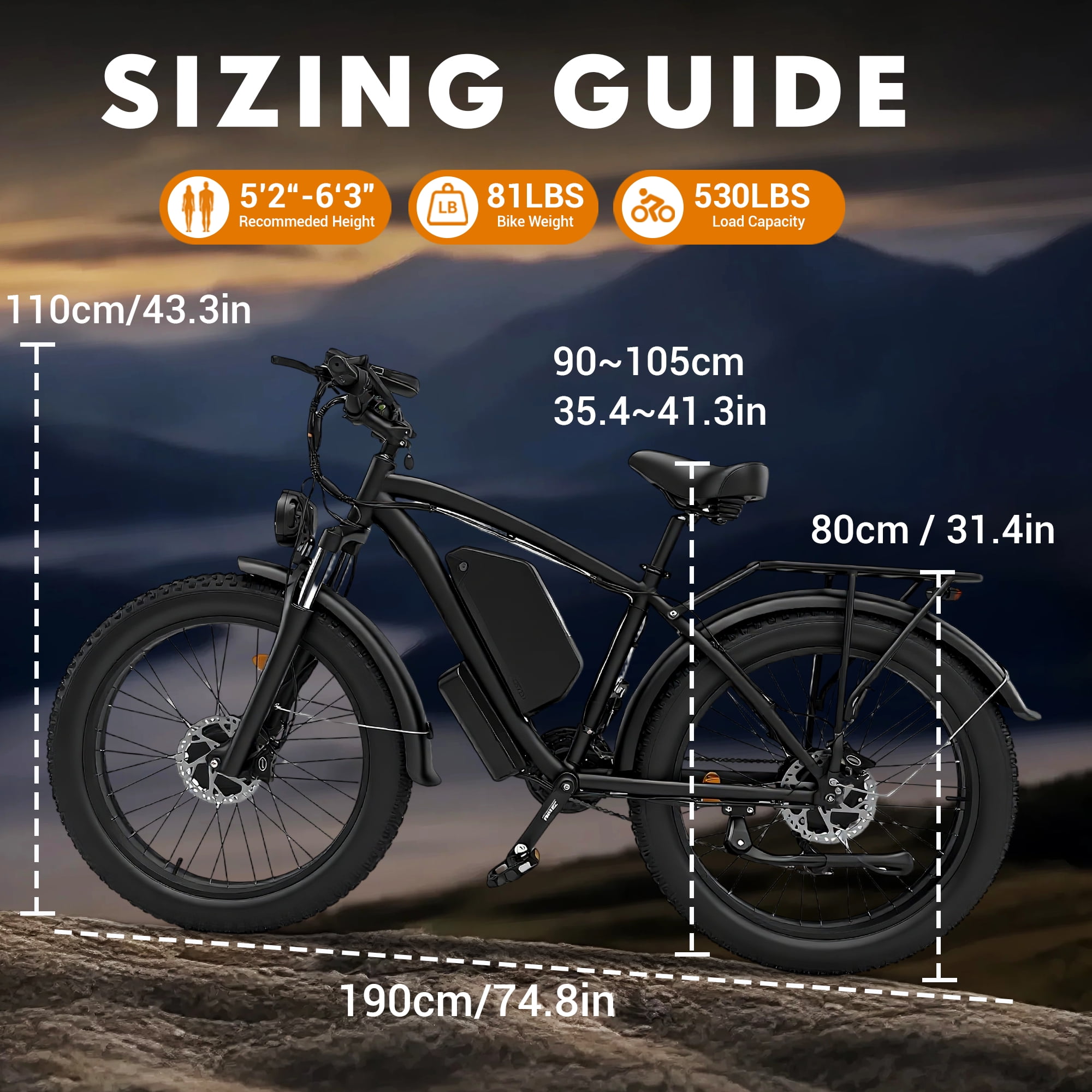 KYD Electric Fat Tire Bike for Adults, 6000W Dual Motor Off-Road Mountain Ebike, 50 MPH, 60V 25AH Battery (Black, 26 in) qav92