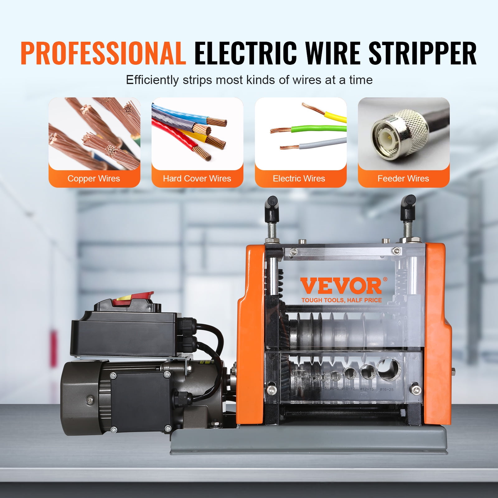 VEVOR Electric Wire Stripping Machine, Motorized Copper Cable Stripper with 7 Channels for Recycling (0.06 in - 0.98 in) ezse4 - Image 2